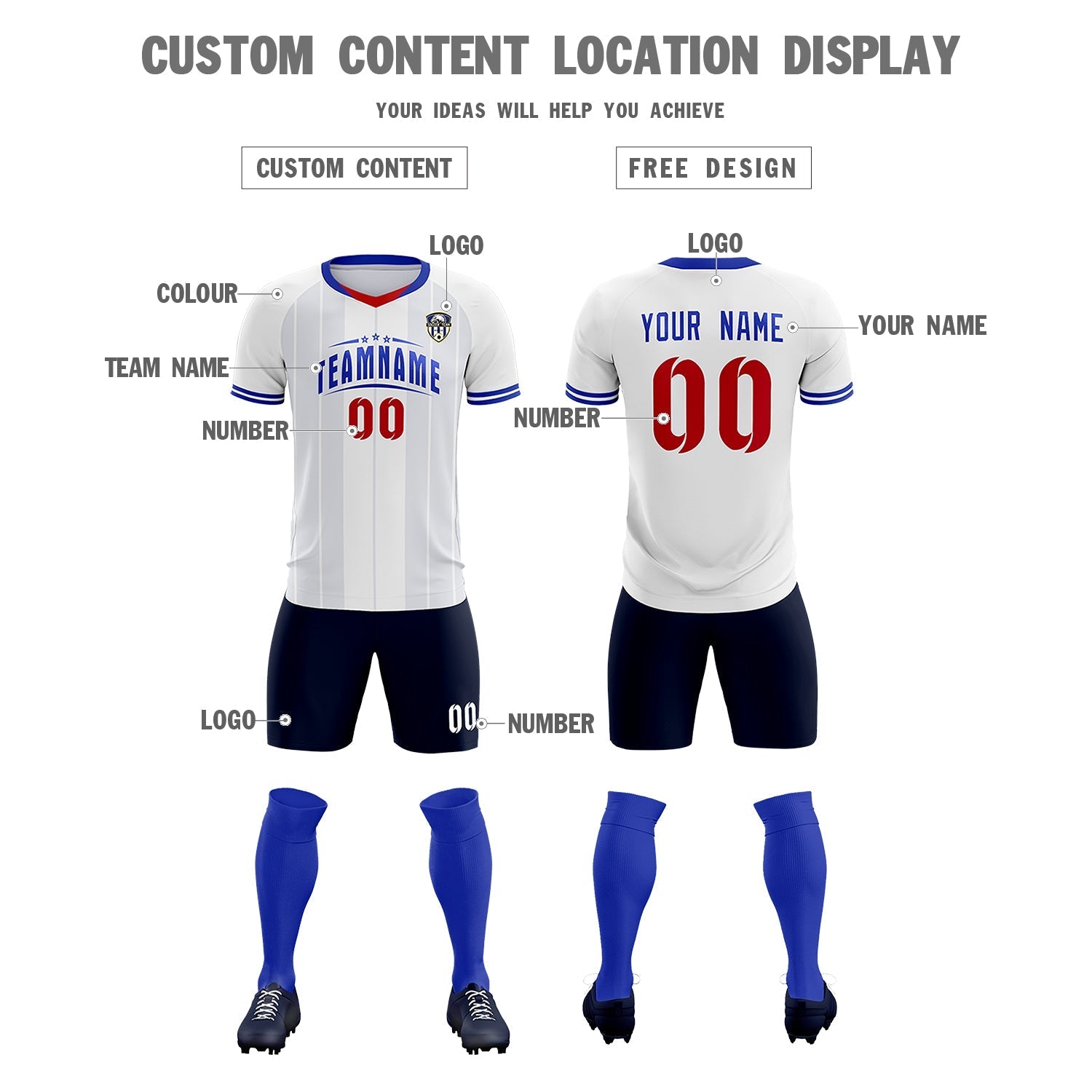 Custom White Classic Striped Personalized Soccer Tops/Sets Jersey