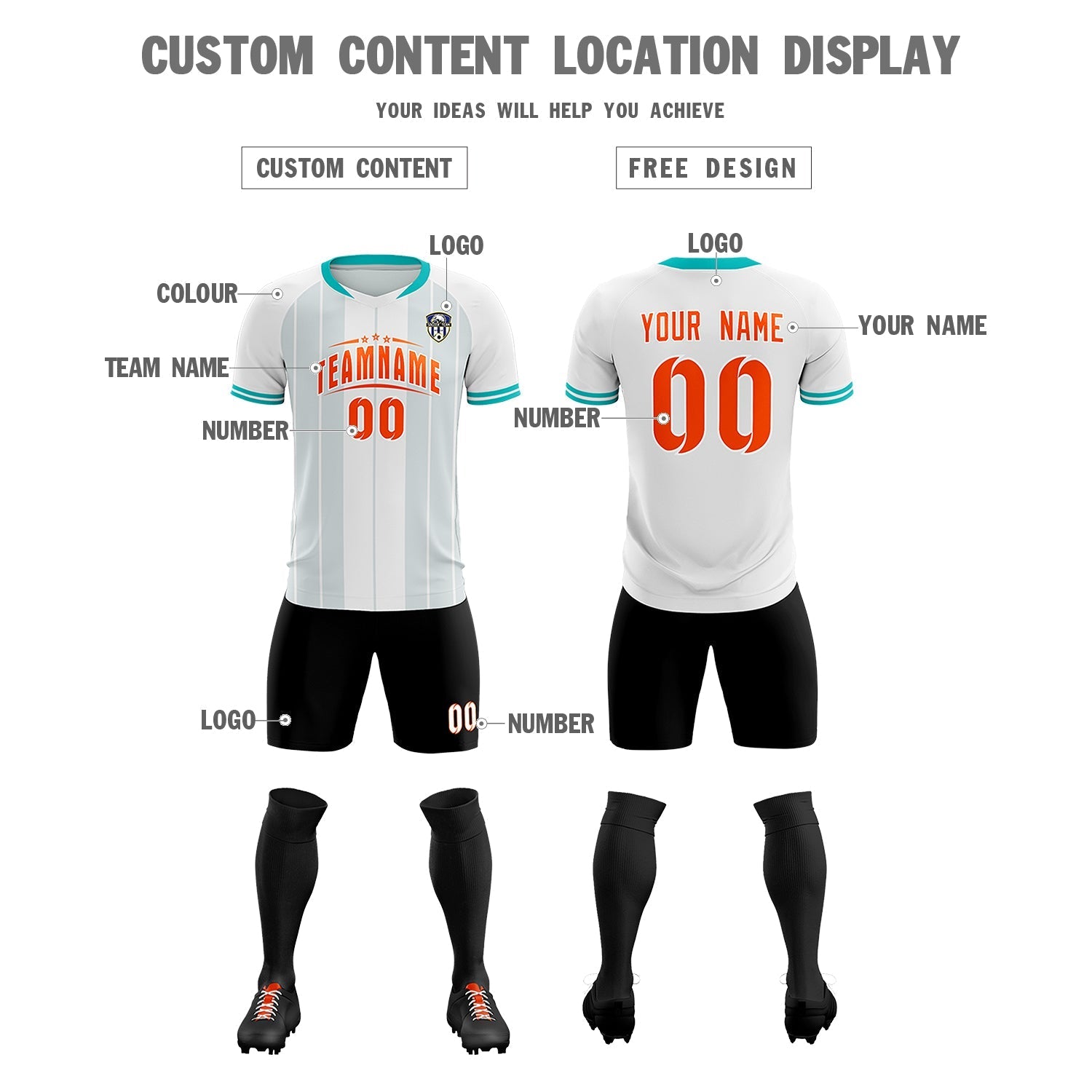 Custom White Classic Striped Personalized Soccer Tops/Sets Jersey