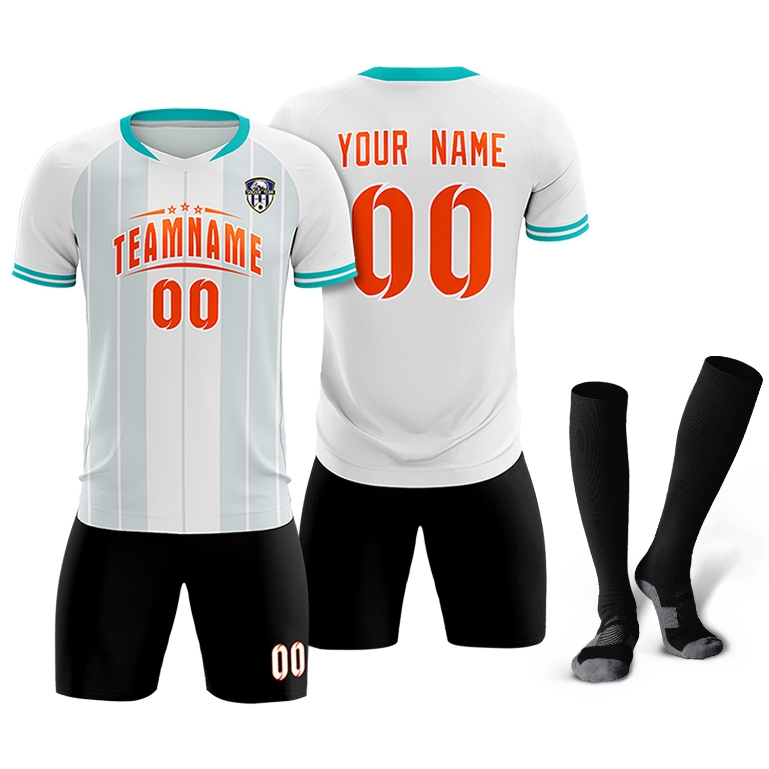 Custom White Classic Striped Personalized Soccer Tops/Sets Jersey