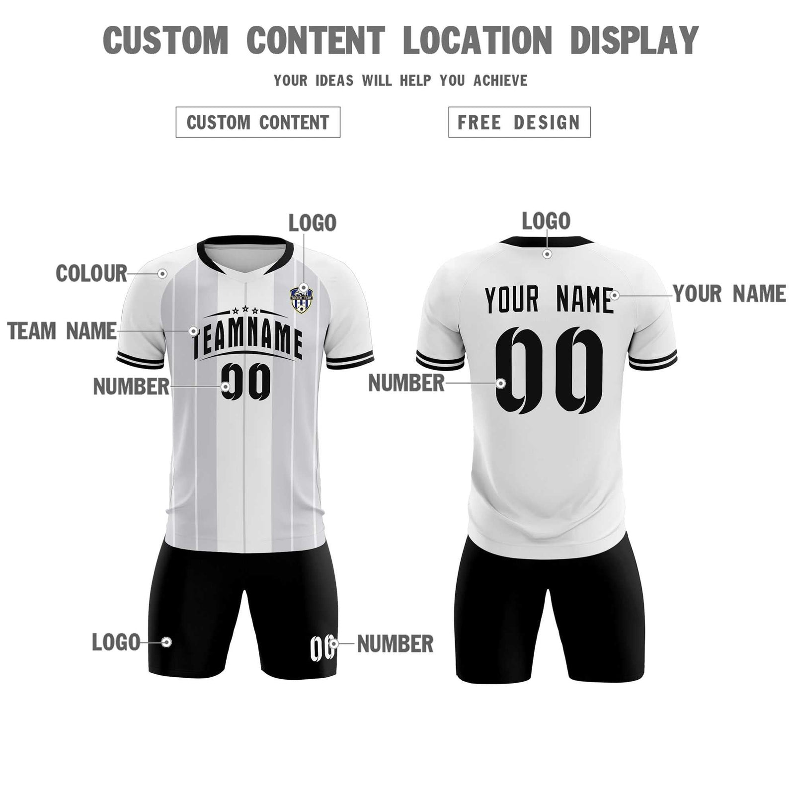 Custom White Classic Striped Personalized Soccer Tops/Sets Jersey