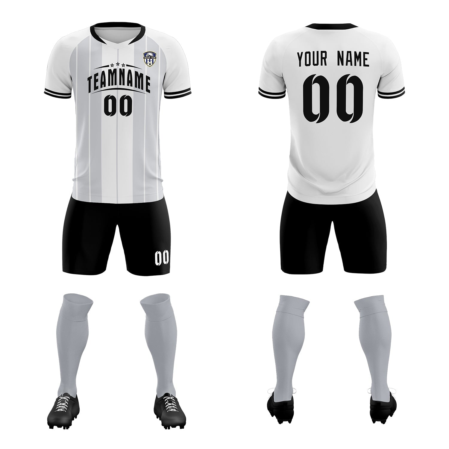 Custom White Classic Striped Personalized Soccer Tops/Sets Jersey