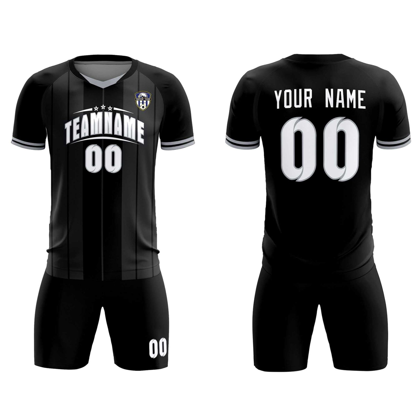Custom Black Classic Striped Personalized Soccer Tops/Sets Jersey