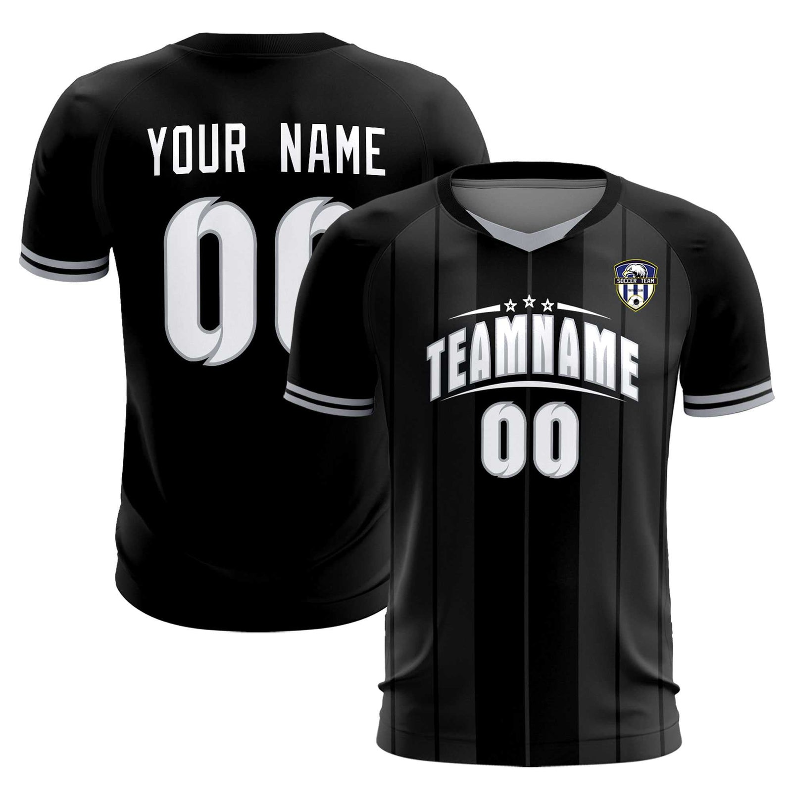 Custom Black Classic Striped Personalized Soccer Tops/Sets Jersey