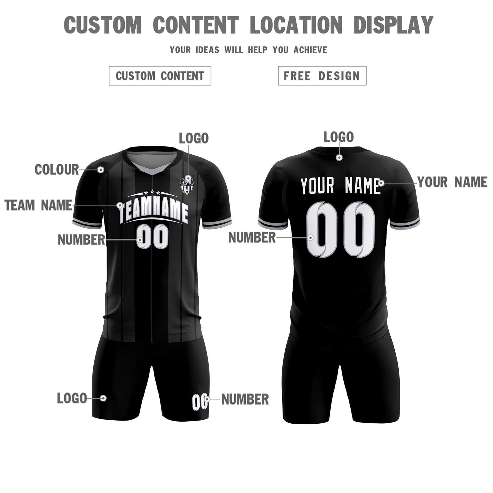 Custom Black Classic Striped Personalized Soccer Tops/Sets Jersey