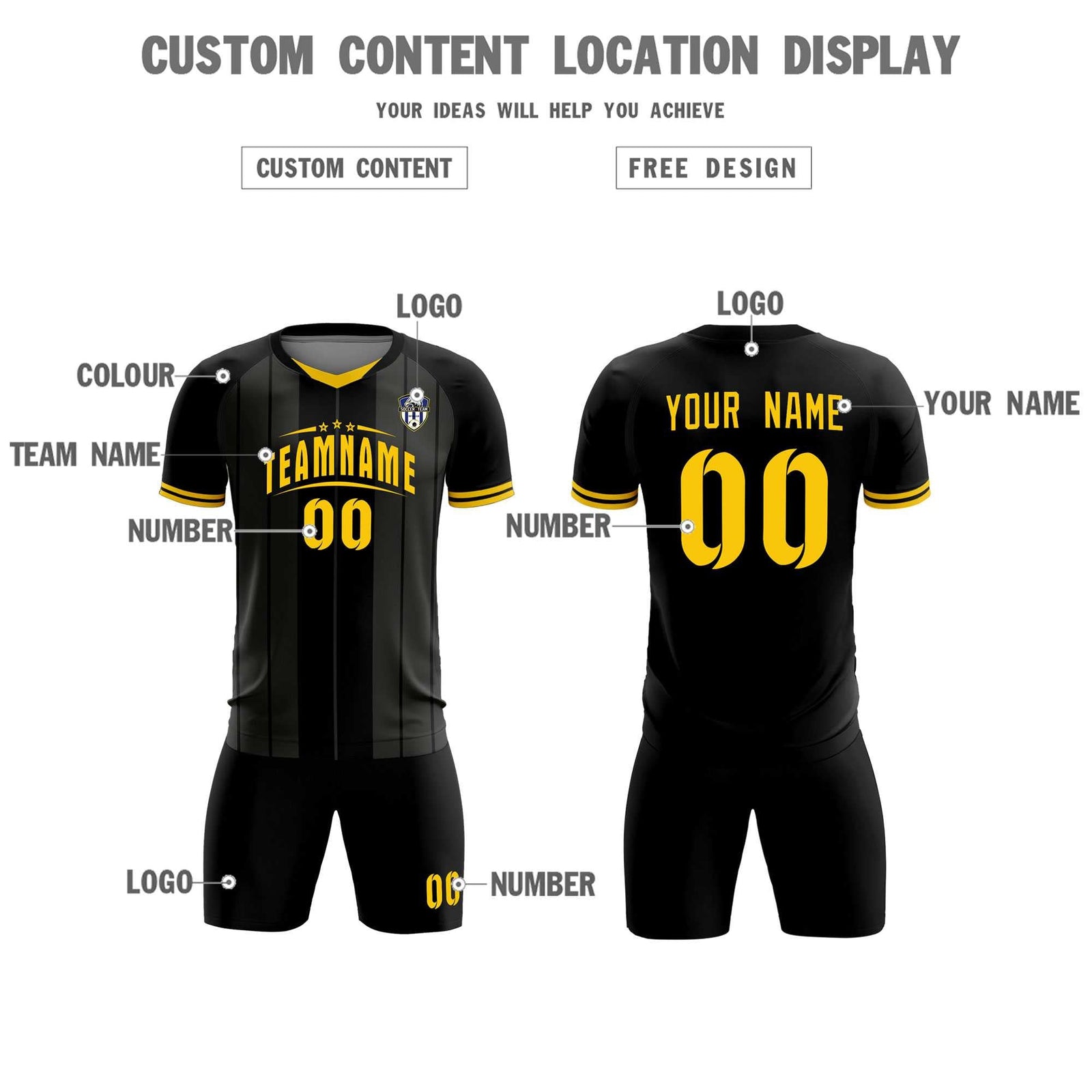 Custom Black Classic Striped Personalized Soccer Tops/Sets Jersey