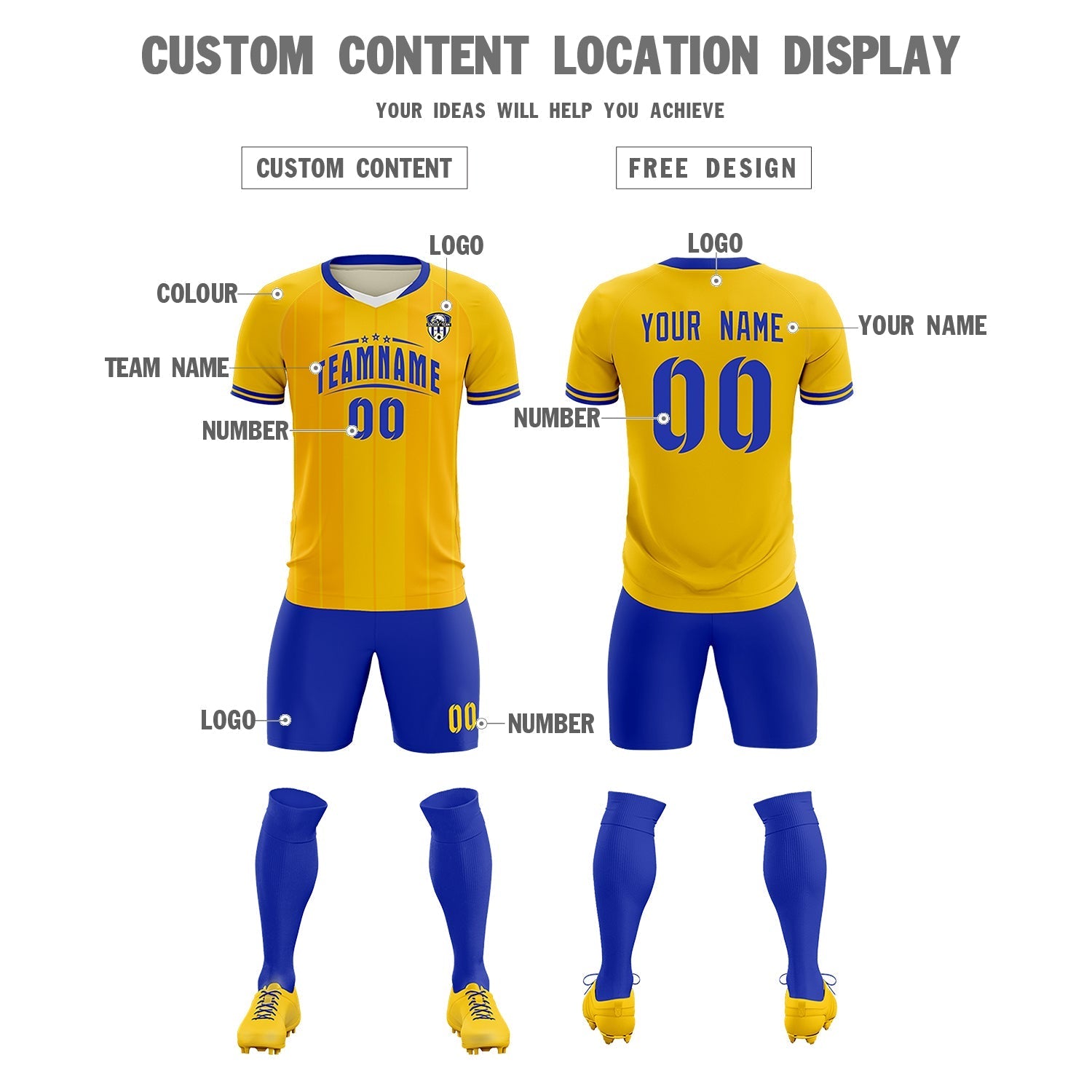 Custom Gold Classic Striped Personalized Soccer Tops/Sets Jersey