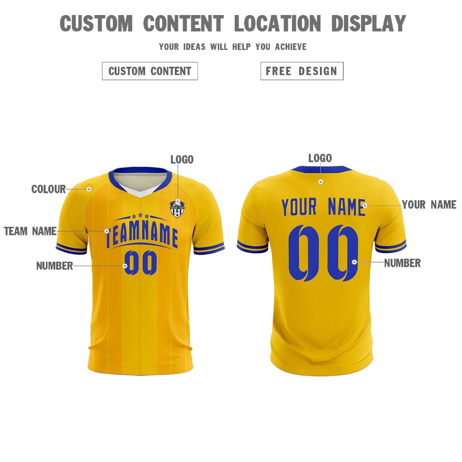 Custom Gold Classic Striped Personalized Soccer Tops/Sets Jersey