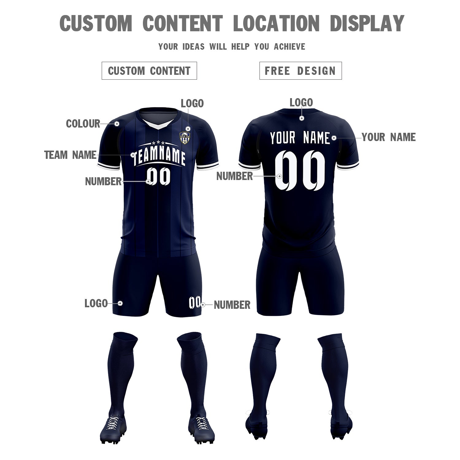 Custom Navy Classic Striped Personalized Soccer Tops/Sets Jersey