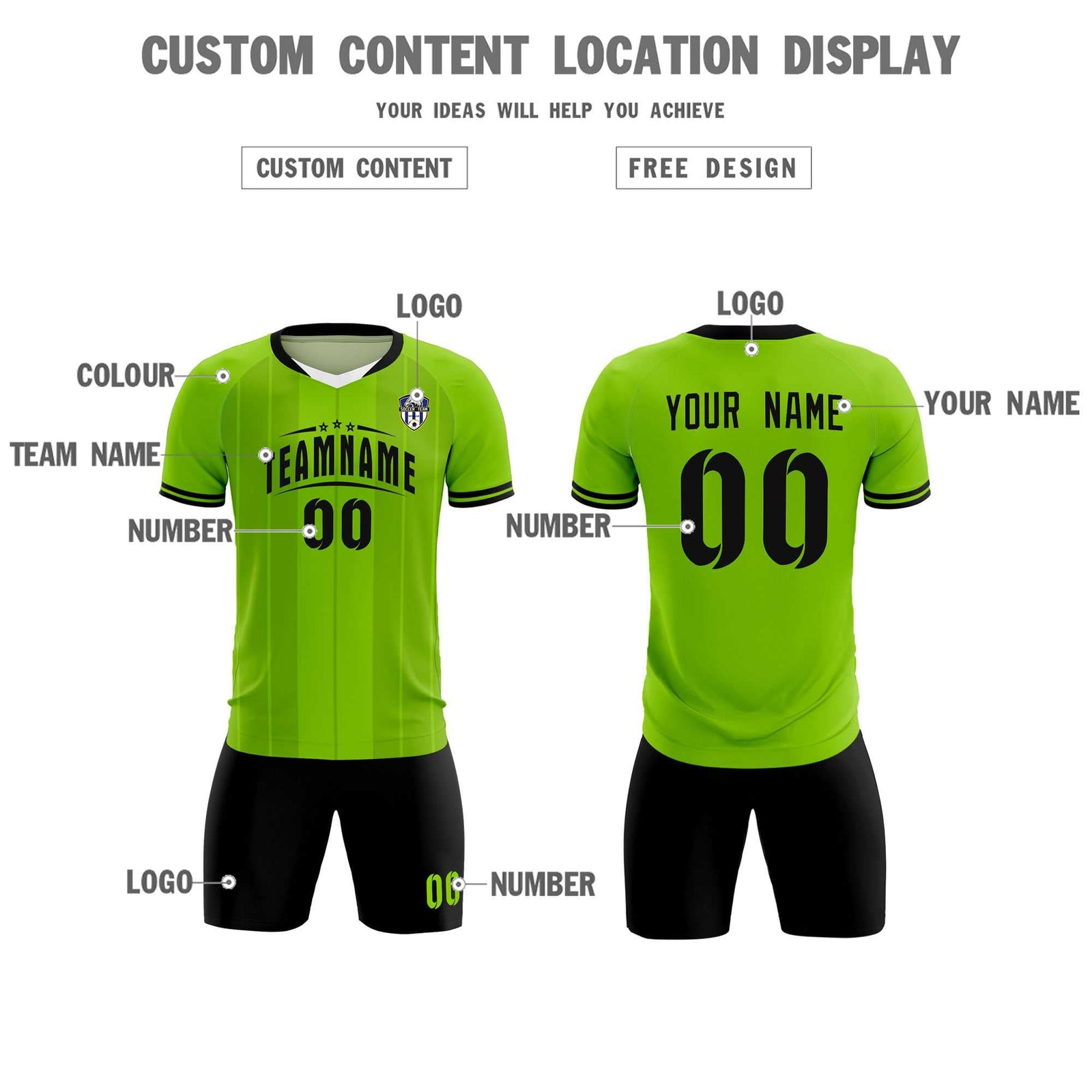 Custom Neon Green Classic Striped Personalized Soccer Tops/Sets Jersey