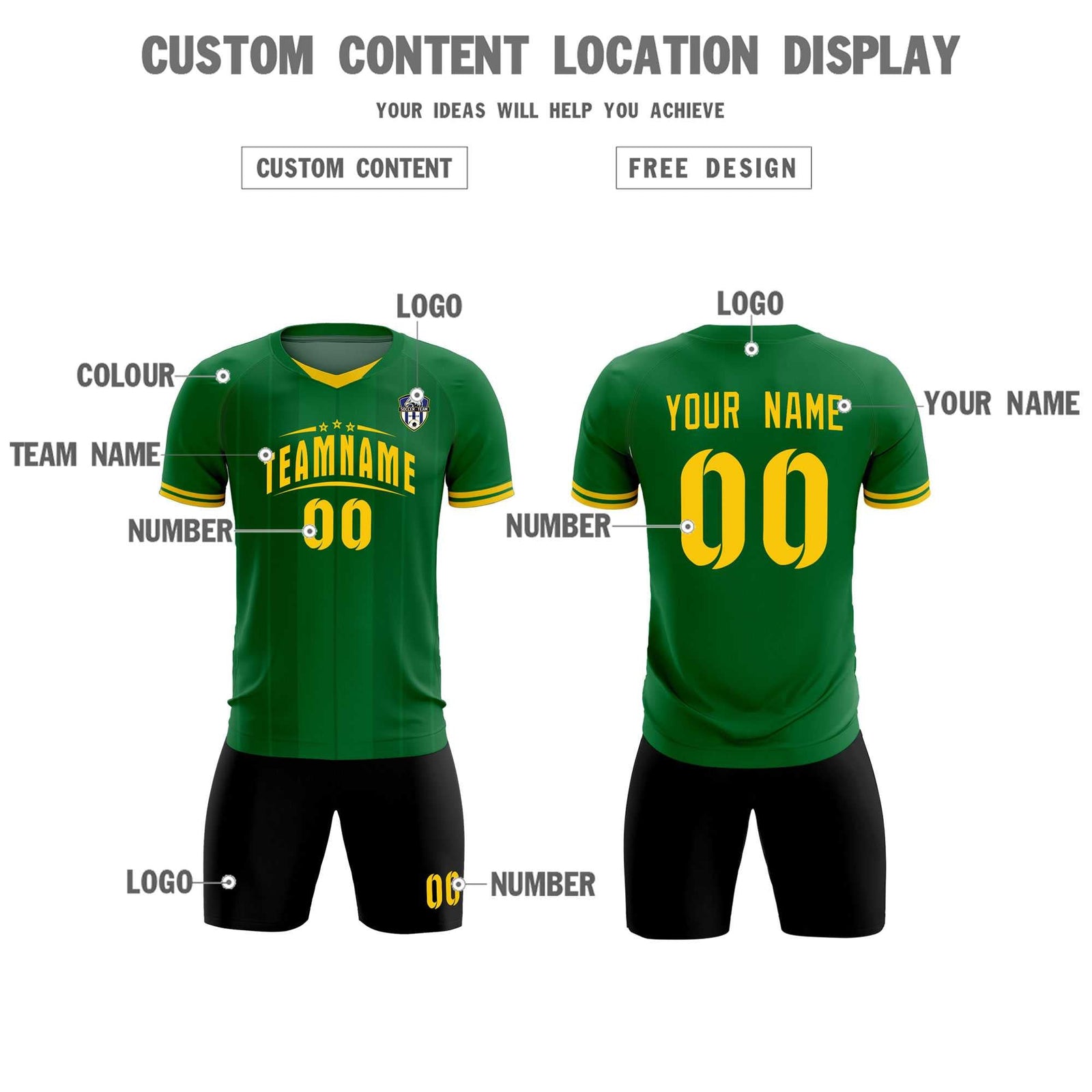 Custom Kelly Green Classic Striped Personalized Soccer Tops/Sets Jersey
