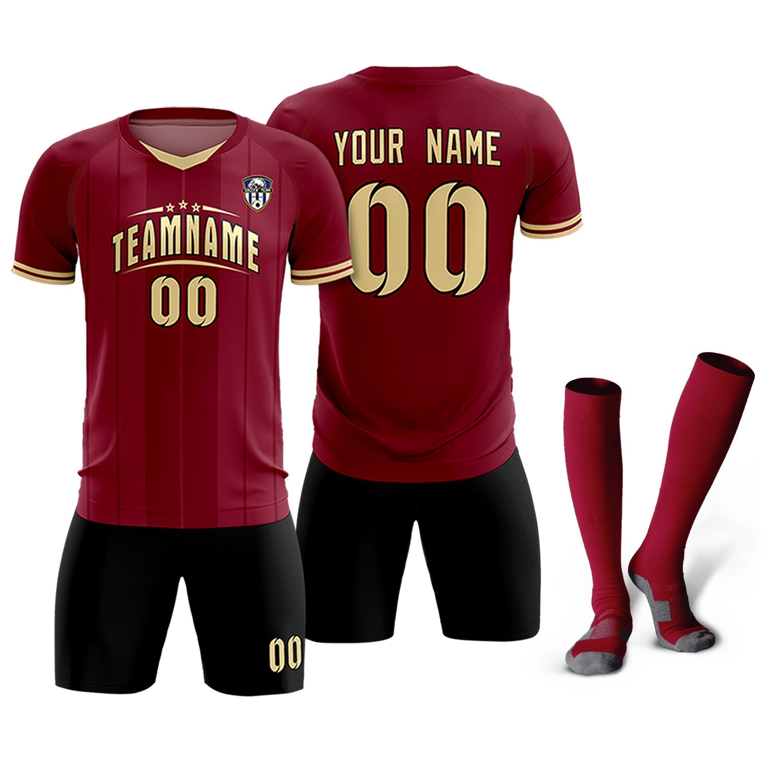 Custom Crimson Classic Striped Personalized Soccer Tops/Sets Jersey