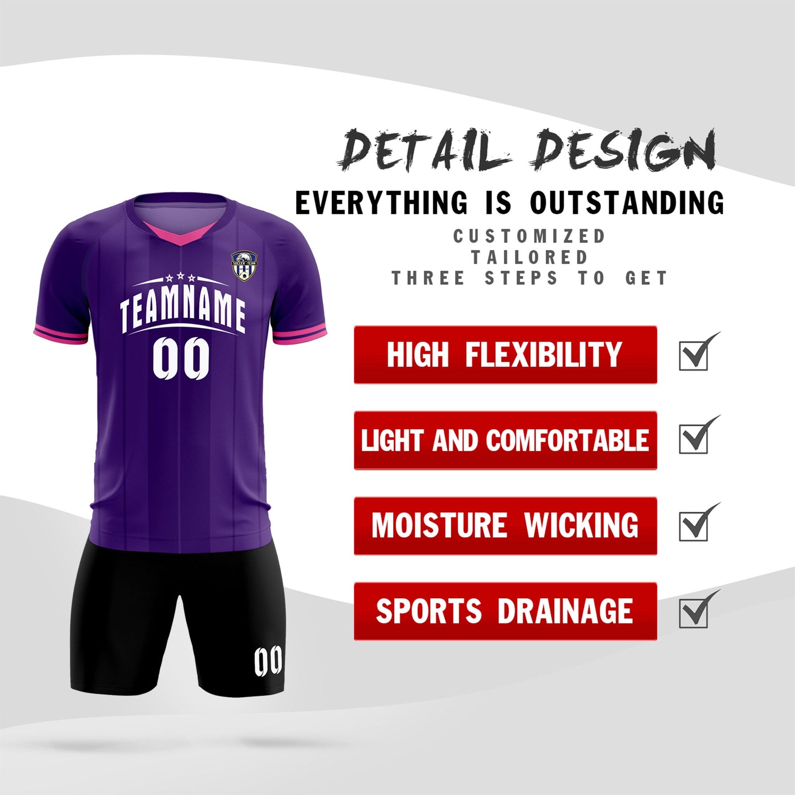 Custom Purple Classic Striped Personalized Soccer Tops/Sets Jersey