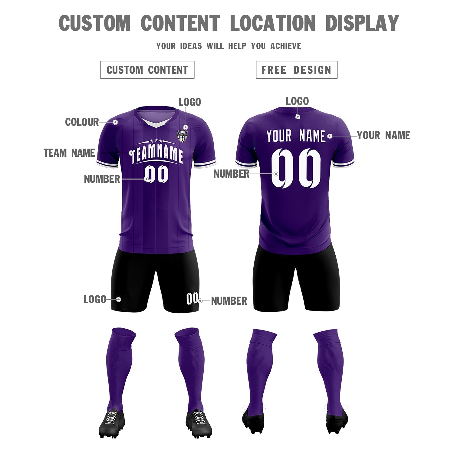 Custom Purple Classic Striped Personalized Soccer Tops/Sets Jersey