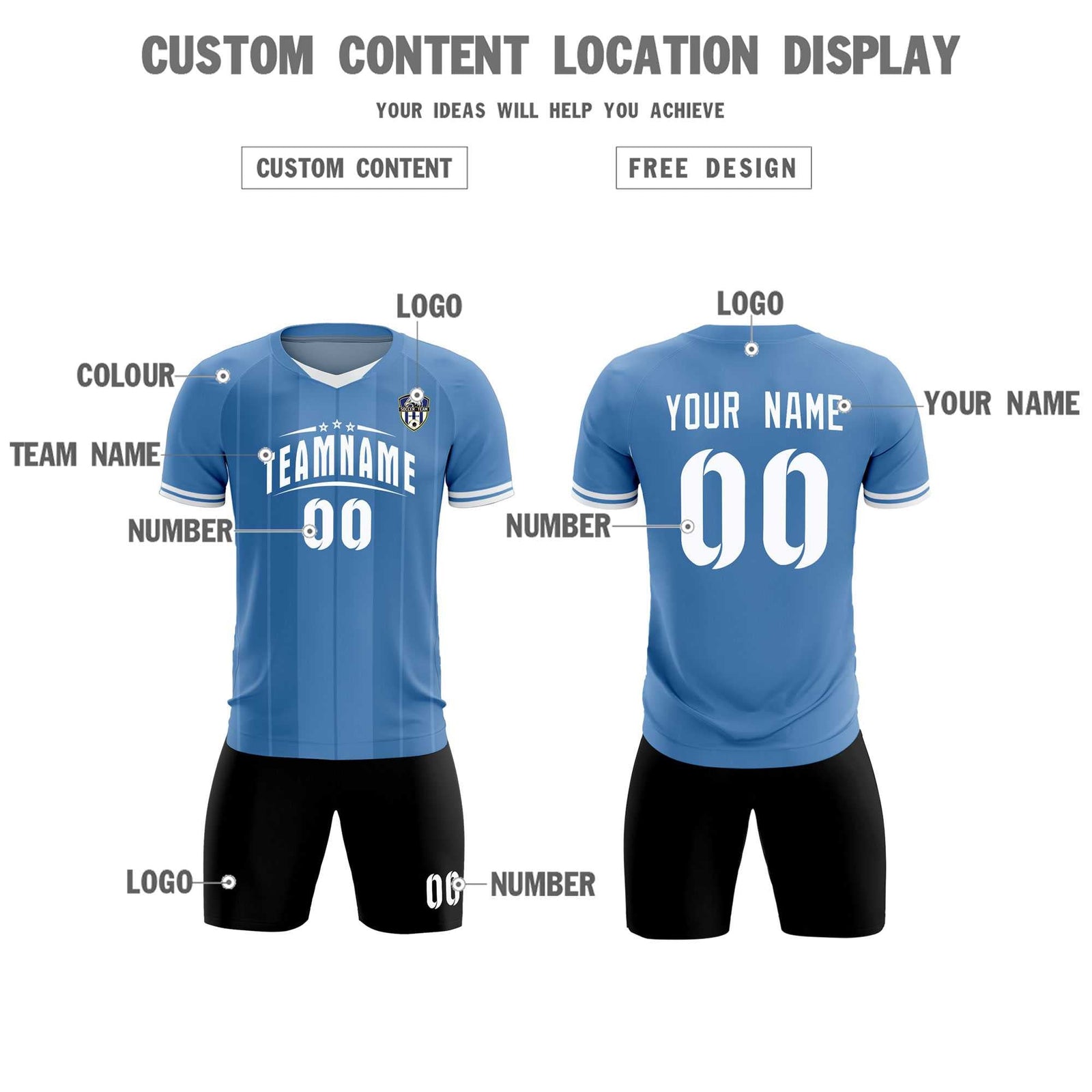 Custom Light Blue Classic Striped Personalized Soccer Tops/Sets Jersey