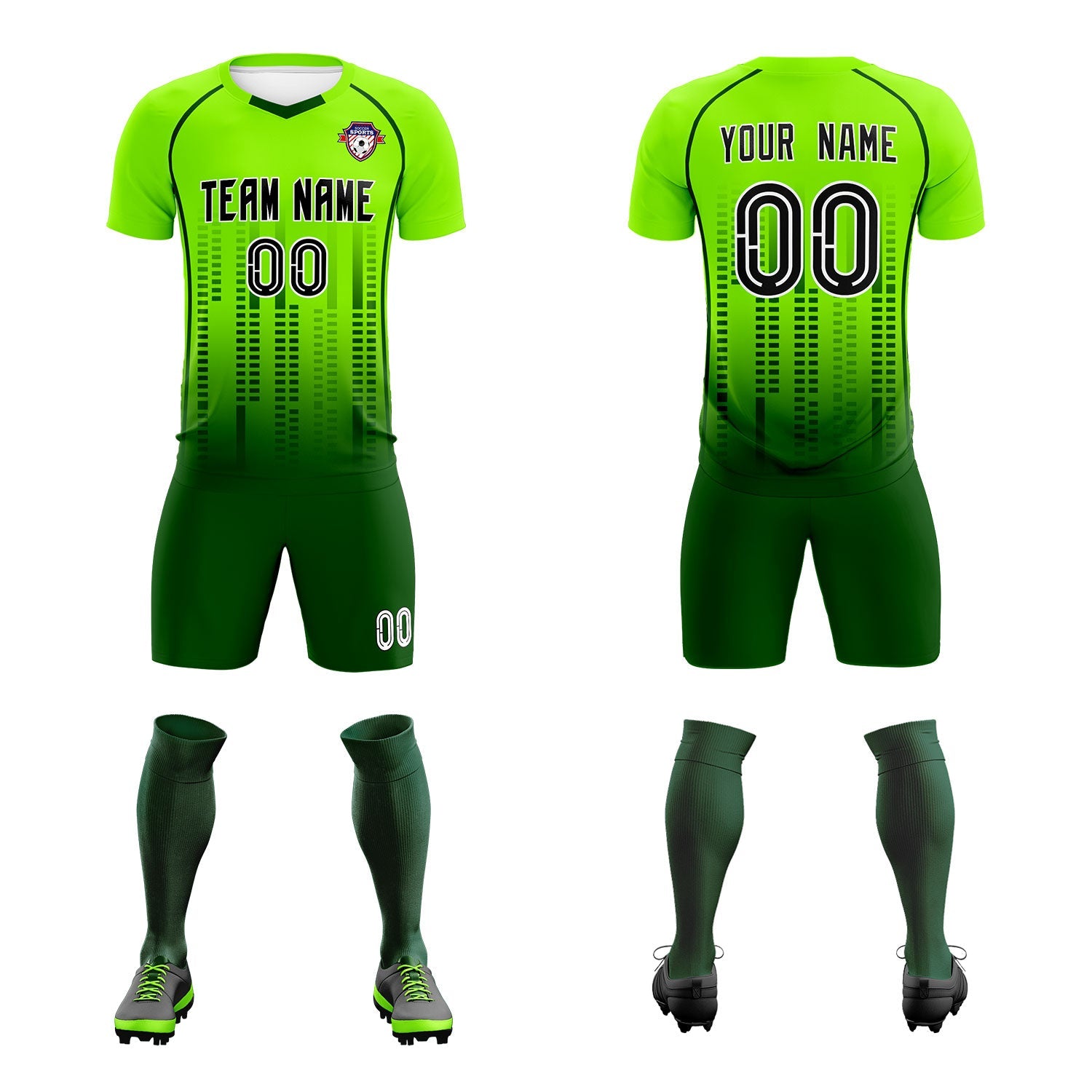 Custom Neon Green-Green Printing Outdoor Tracksuit Soccer Sets Jersey