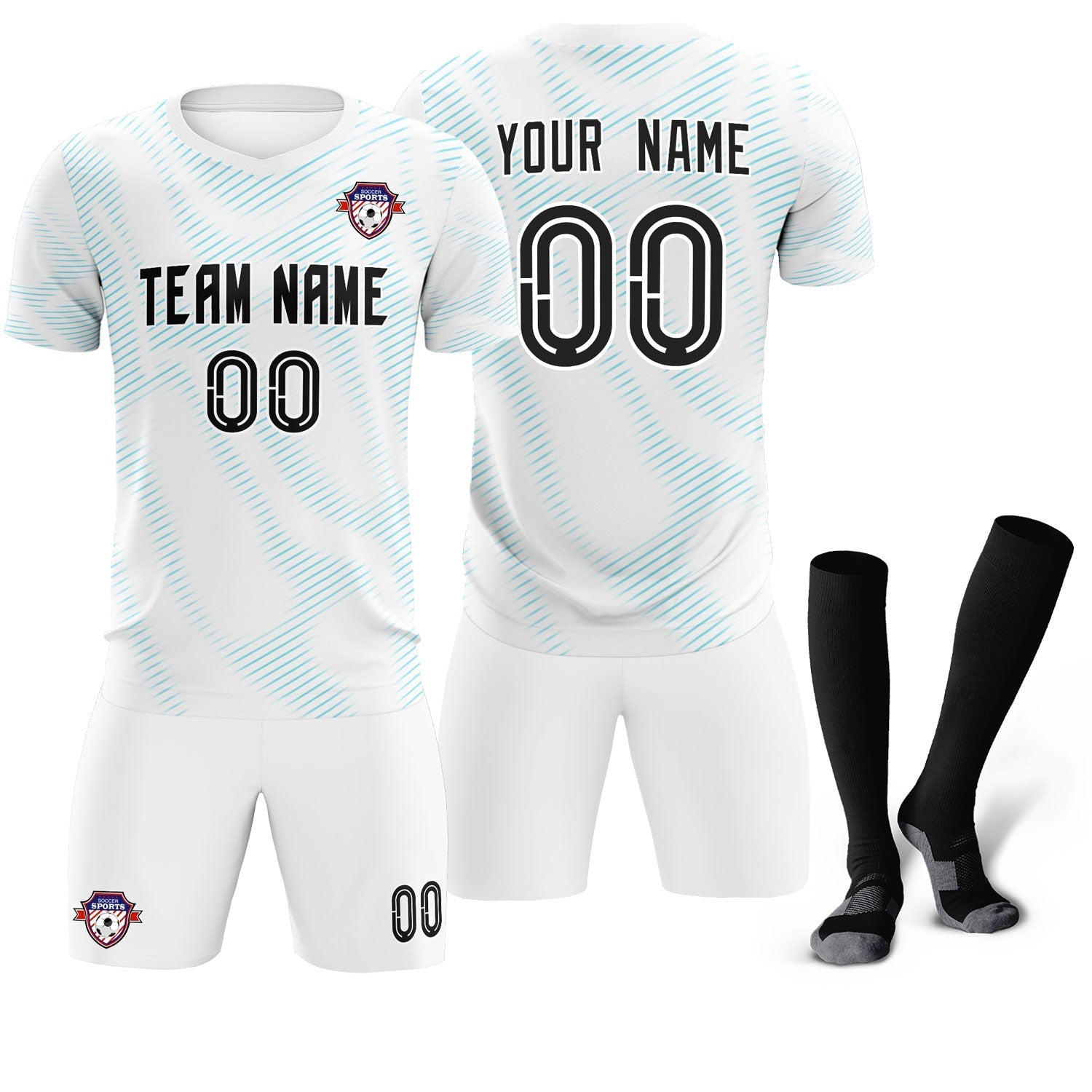 Custom White Sky Blue Training Uniform For Men Soccer Sets Jersey