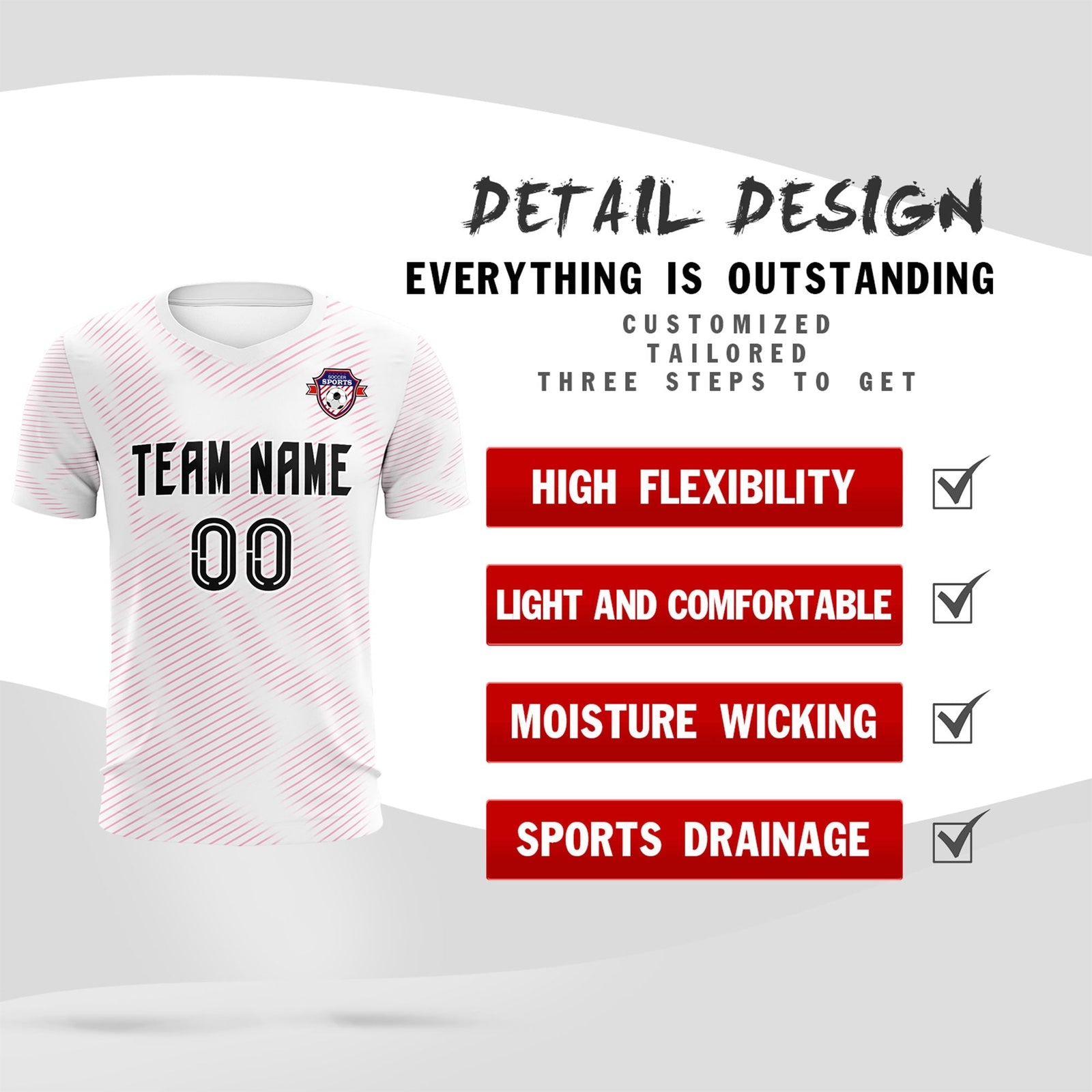 Custom White Pink Training Uniform For Men Soccer Sets Jersey