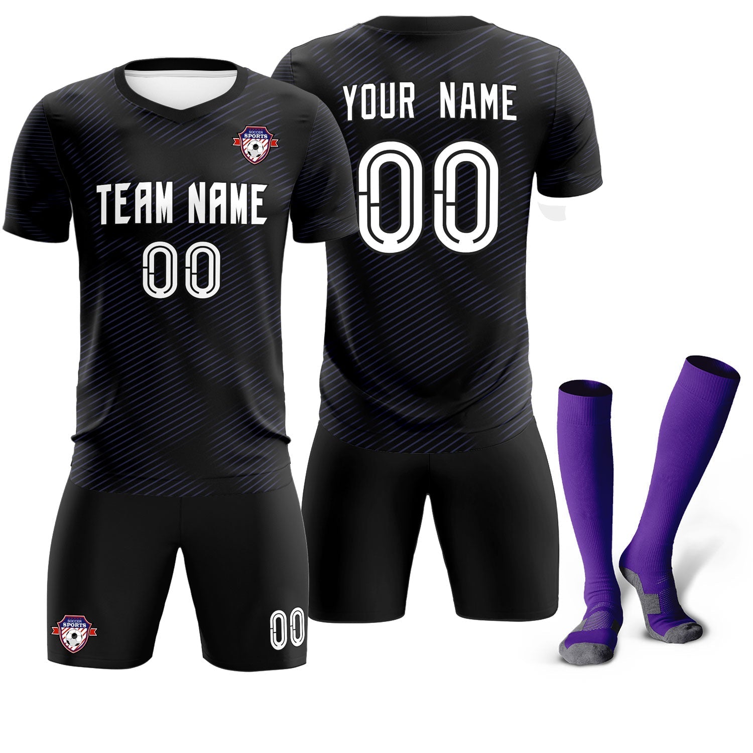Custom Black Purple Training Uniform For Men Soccer Sets Jersey