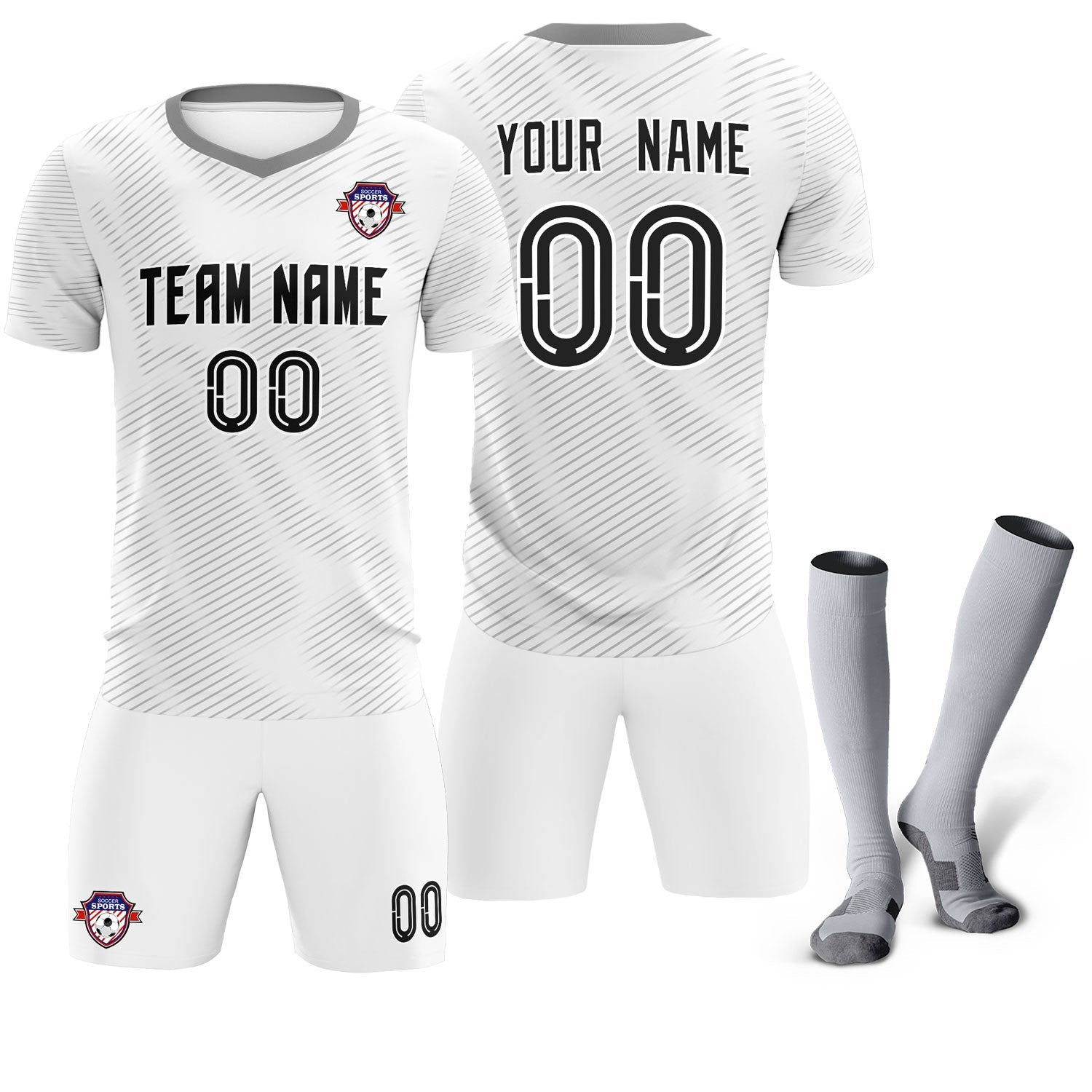 Custom White Gray Training Uniform For Men Soccer Sets Jersey