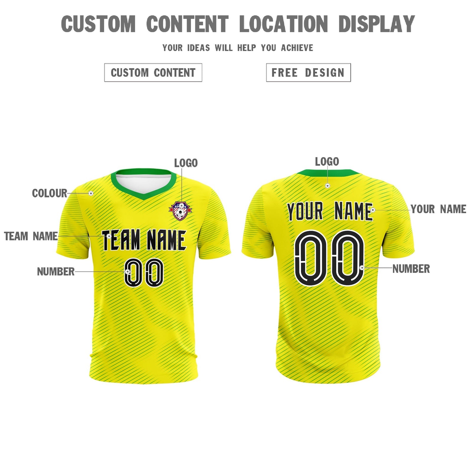 Custom Gold Kelly Green Training Uniform For Men Soccer Sets Jersey