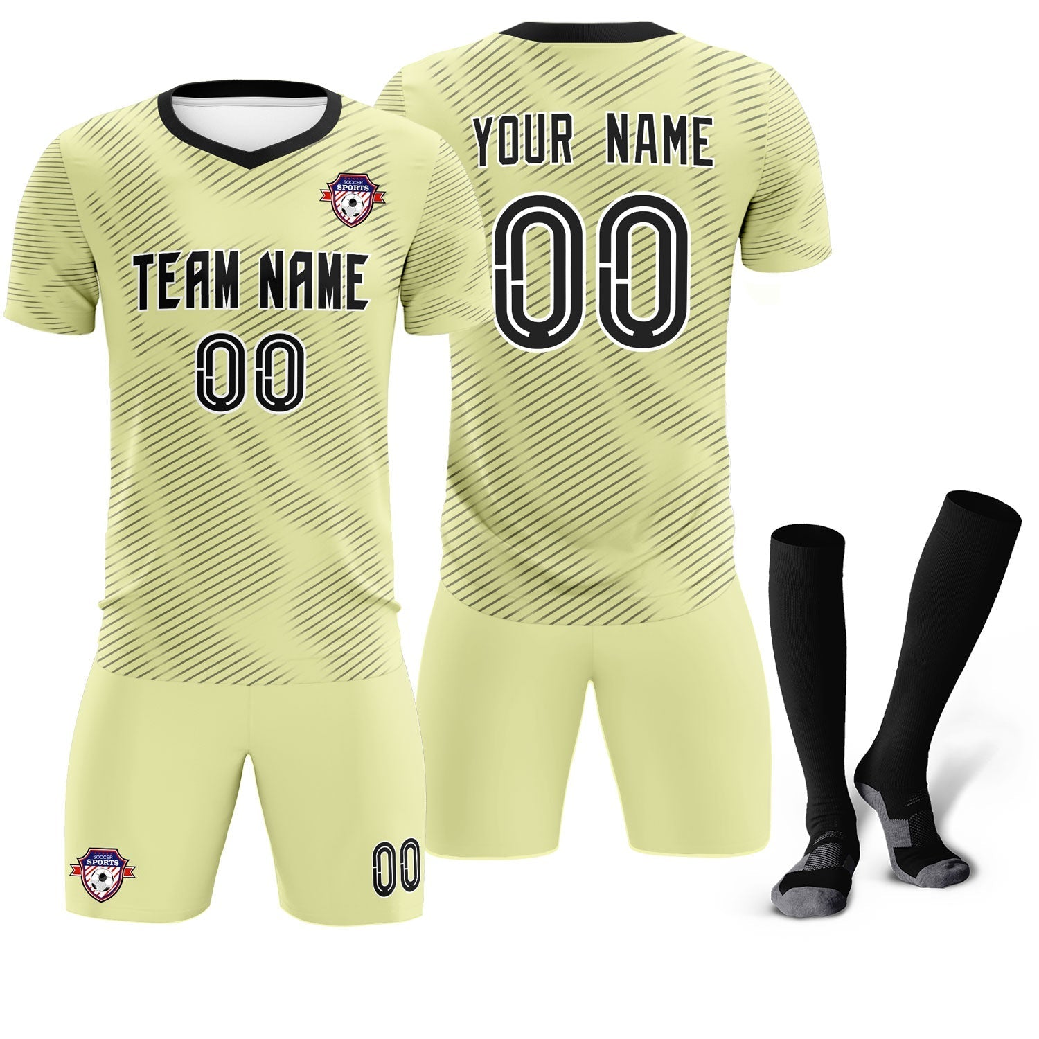 Custom Cream Black Training Uniform For Men Soccer Sets Jersey