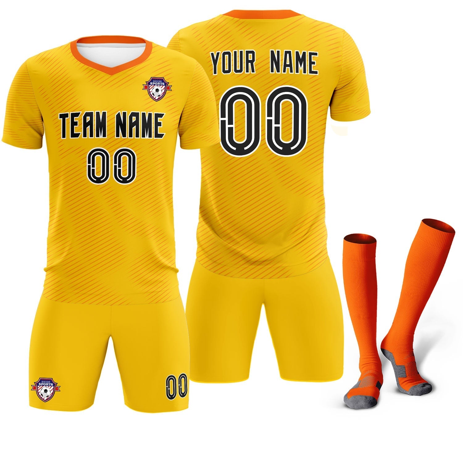 Custom Yellow Orange Training Uniform For Men Soccer Sets Jersey