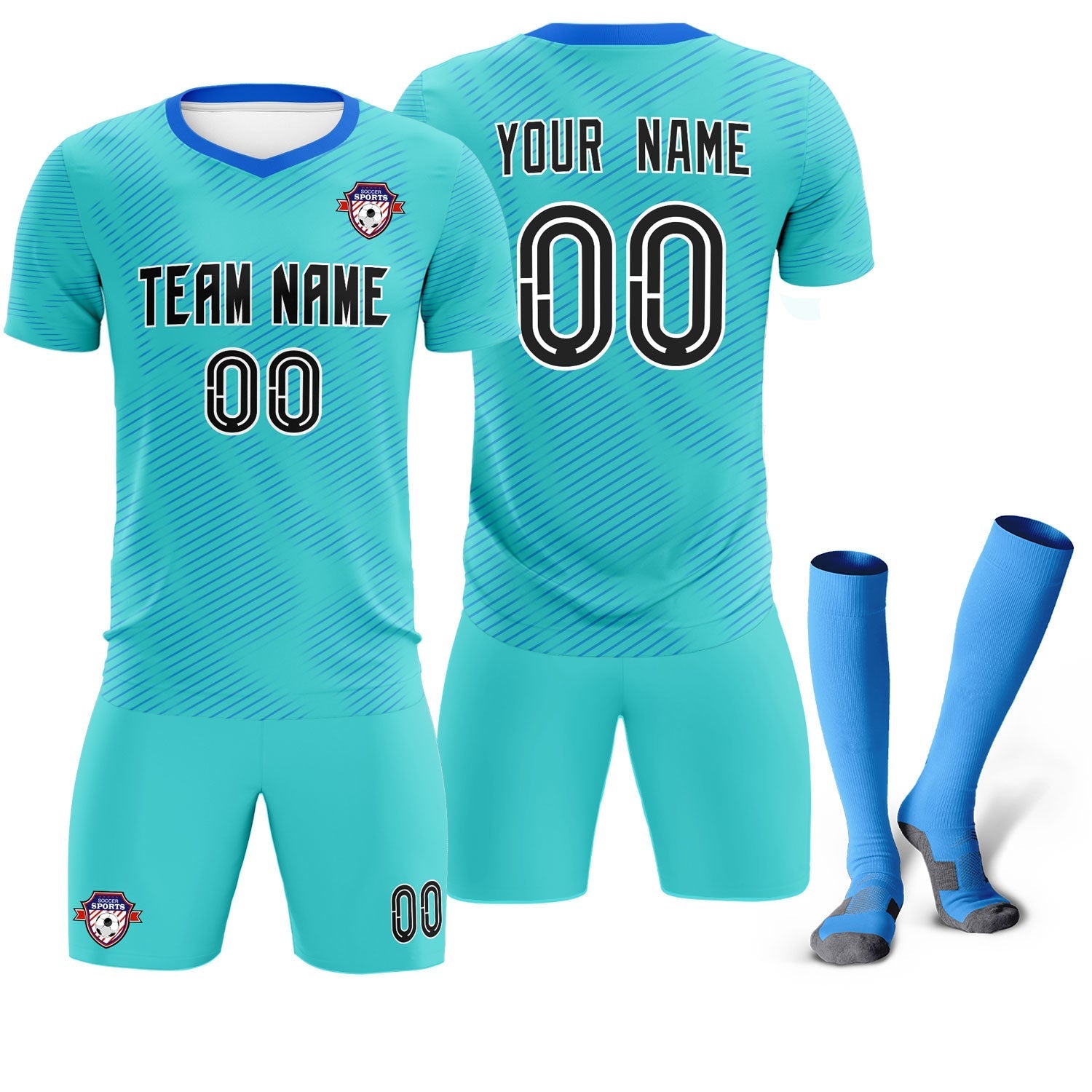 Custom Sky Blue Powder Blue Training Uniform For Men Soccer Sets Jersey