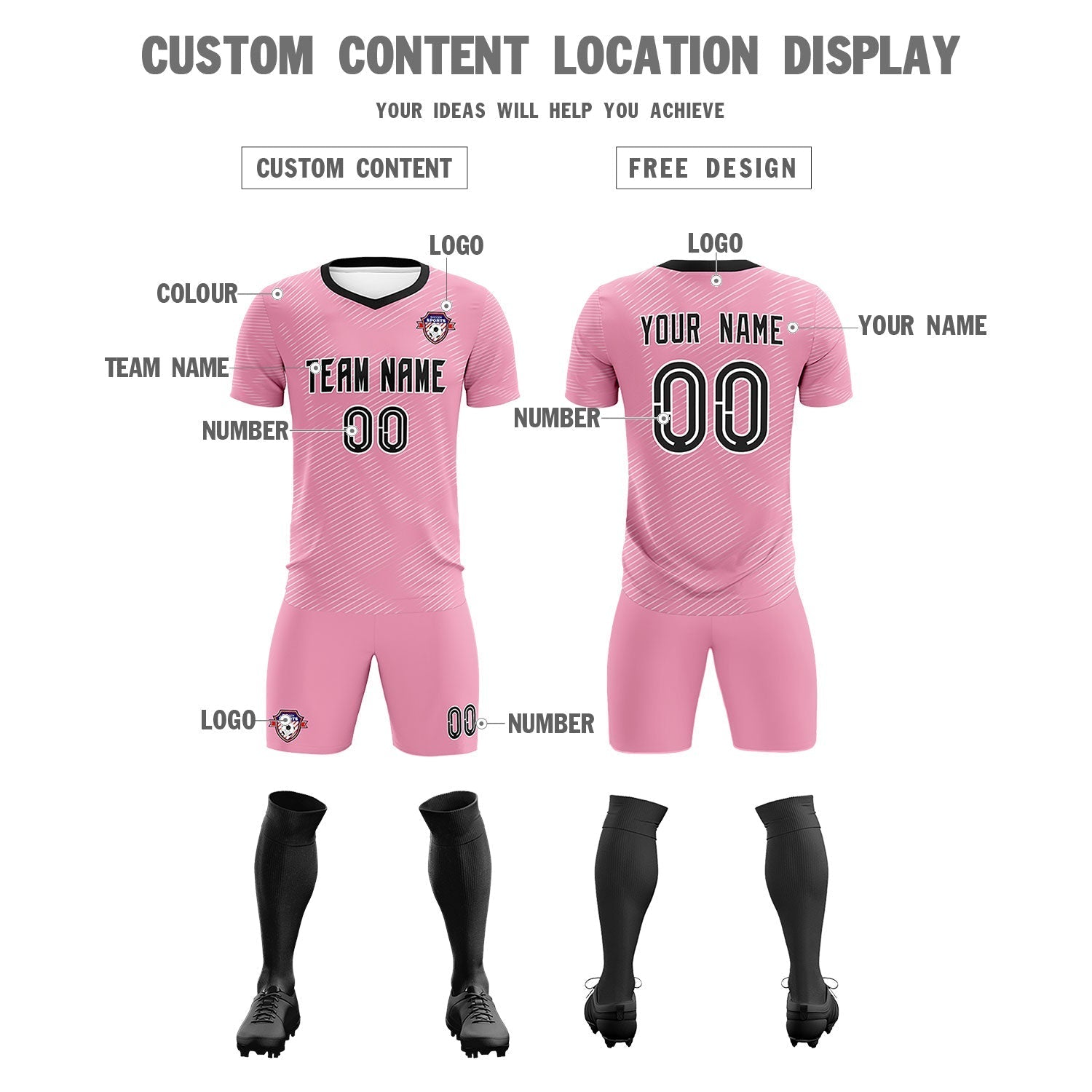 Custom Light Pink White Training Uniform For Men Soccer Sets Jersey