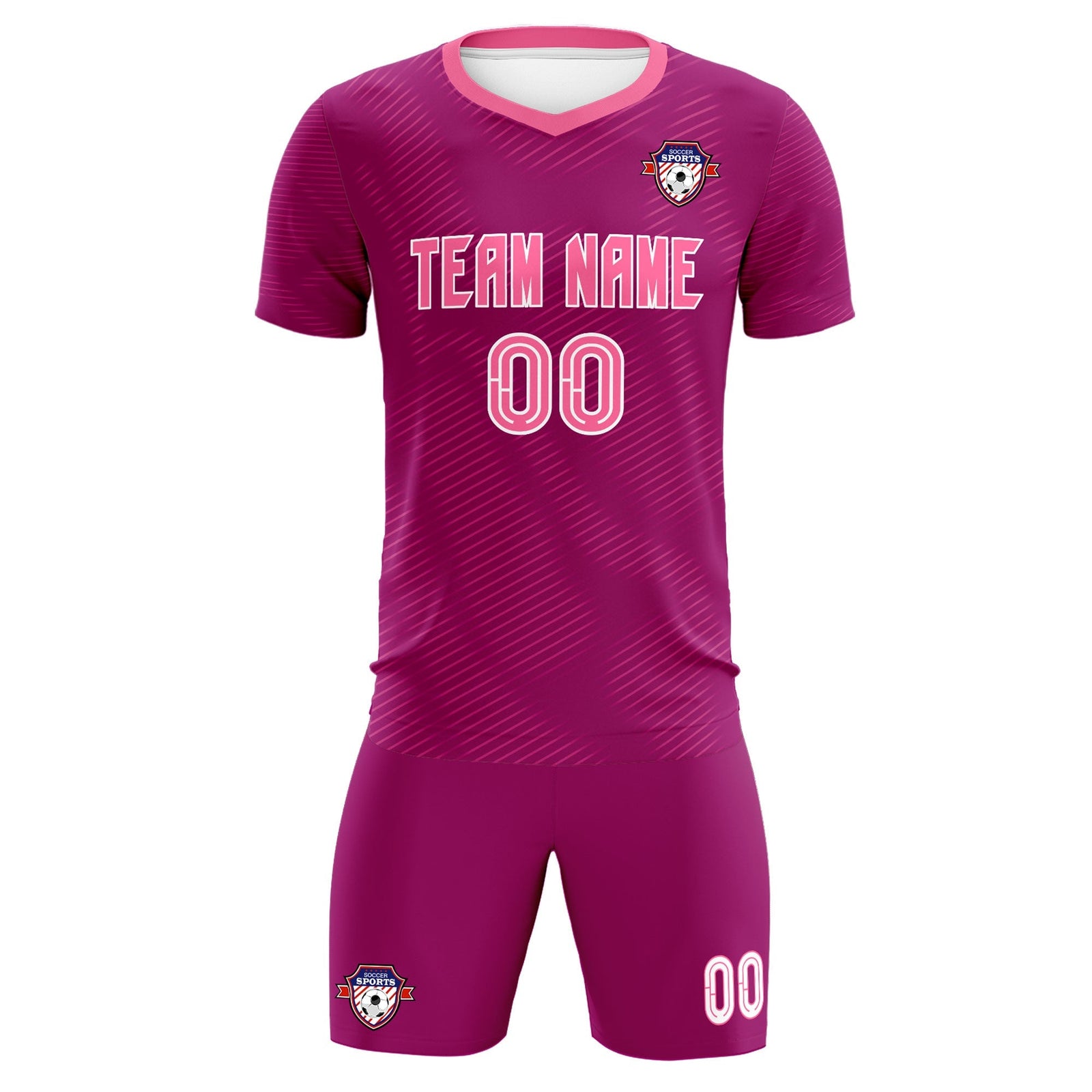 Custom Rose Red Pink Training Uniform For Men Soccer Sets Jersey