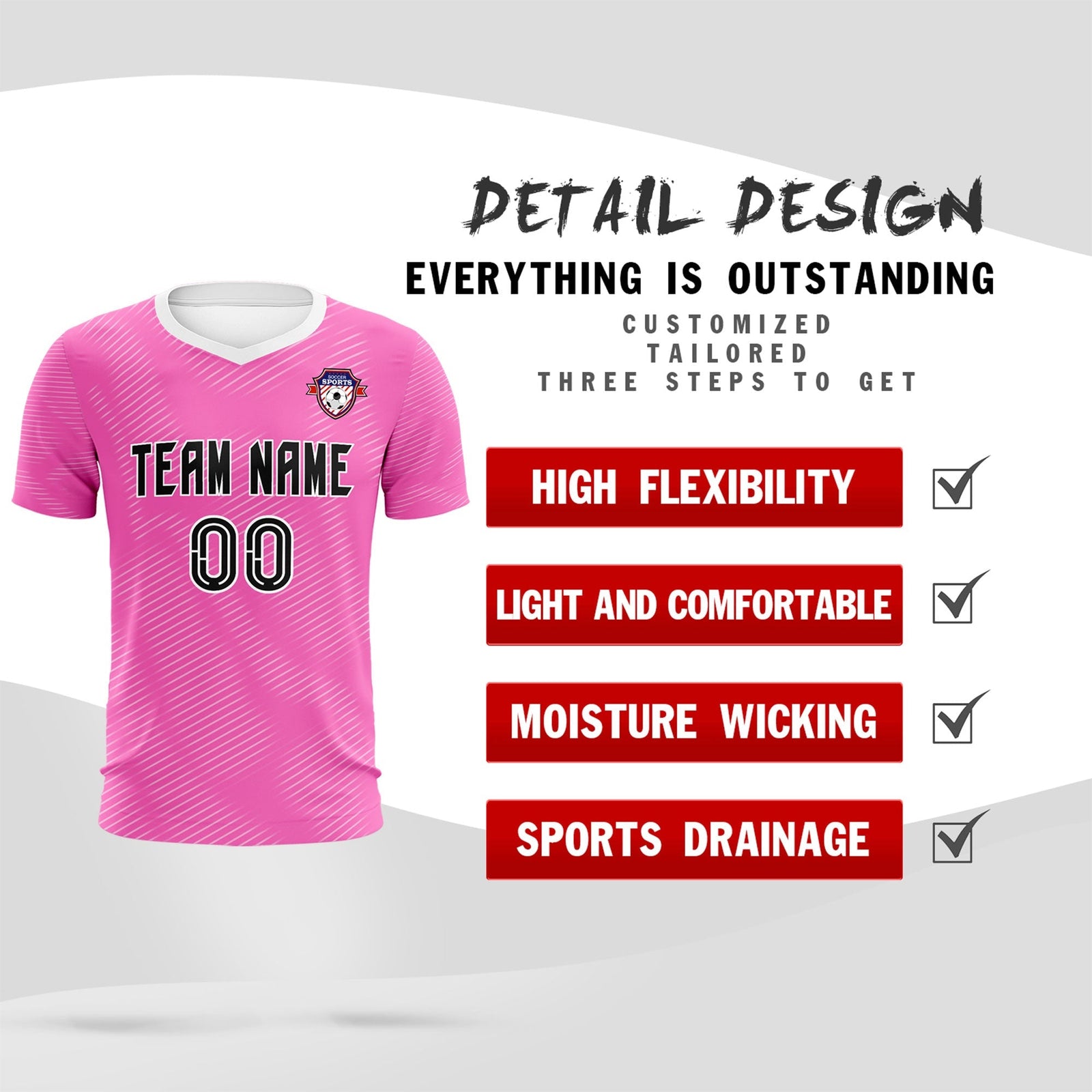 Custom Pink White Training Uniform For Men Soccer Sets Jersey