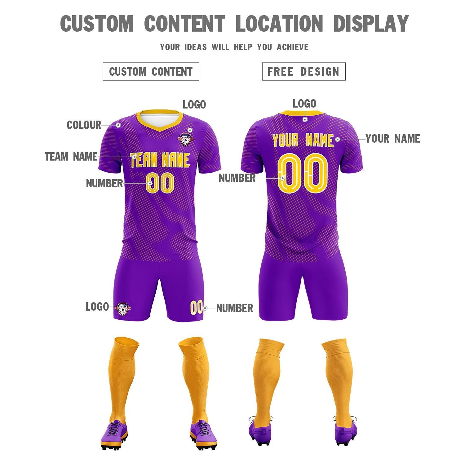 Custom Purple Gold Training Uniform For Men Soccer Sets Jersey