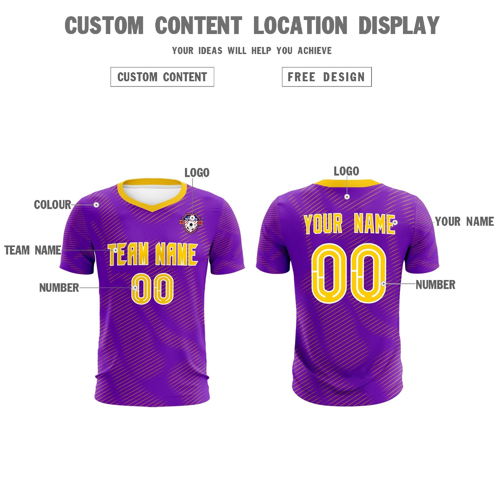 Custom Purple Gold Training Uniform For Men Soccer Sets Jersey