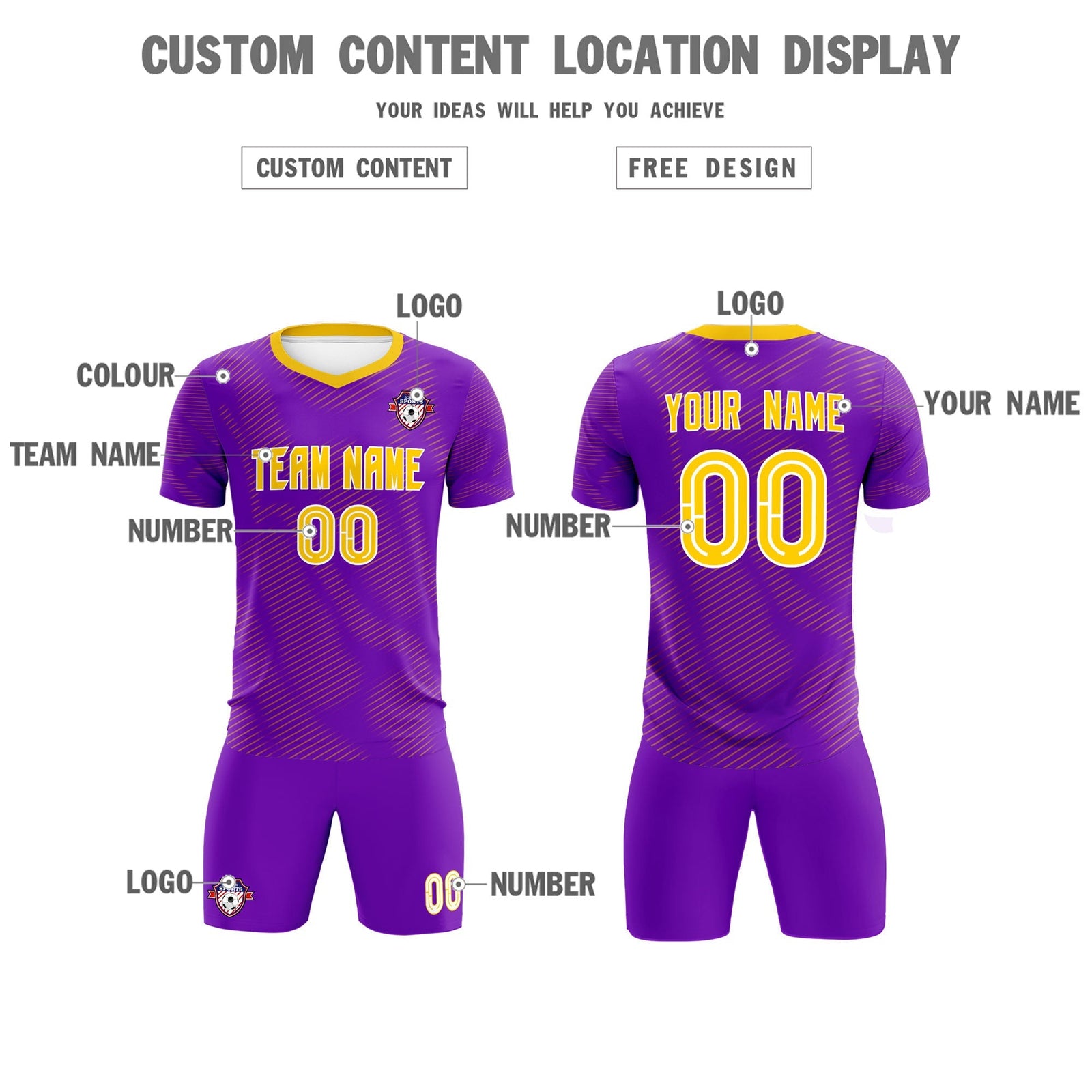 Custom Purple Gold Training Uniform For Men Soccer Sets Jersey
