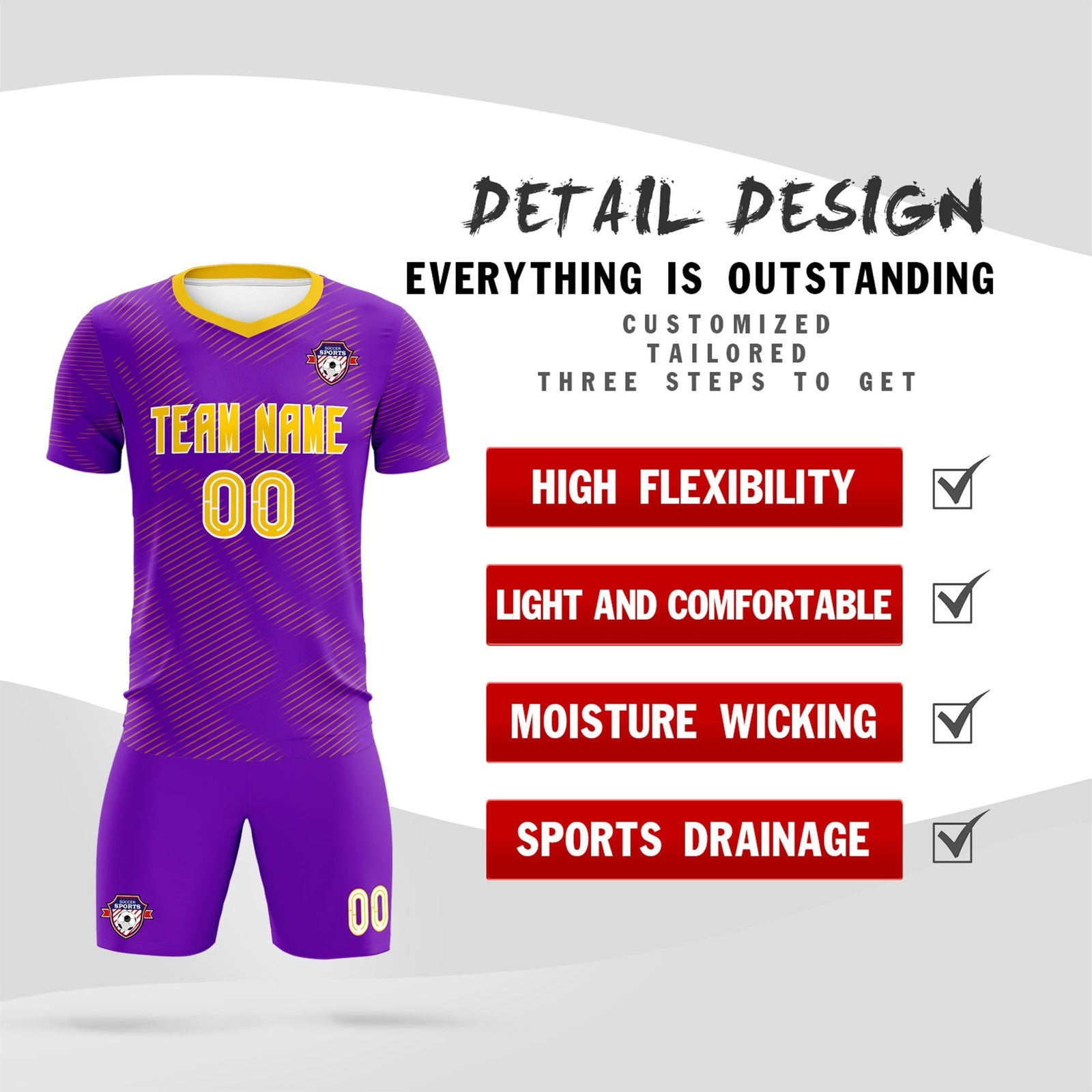 Custom Purple Gold Training Uniform For Men Soccer Sets Jersey