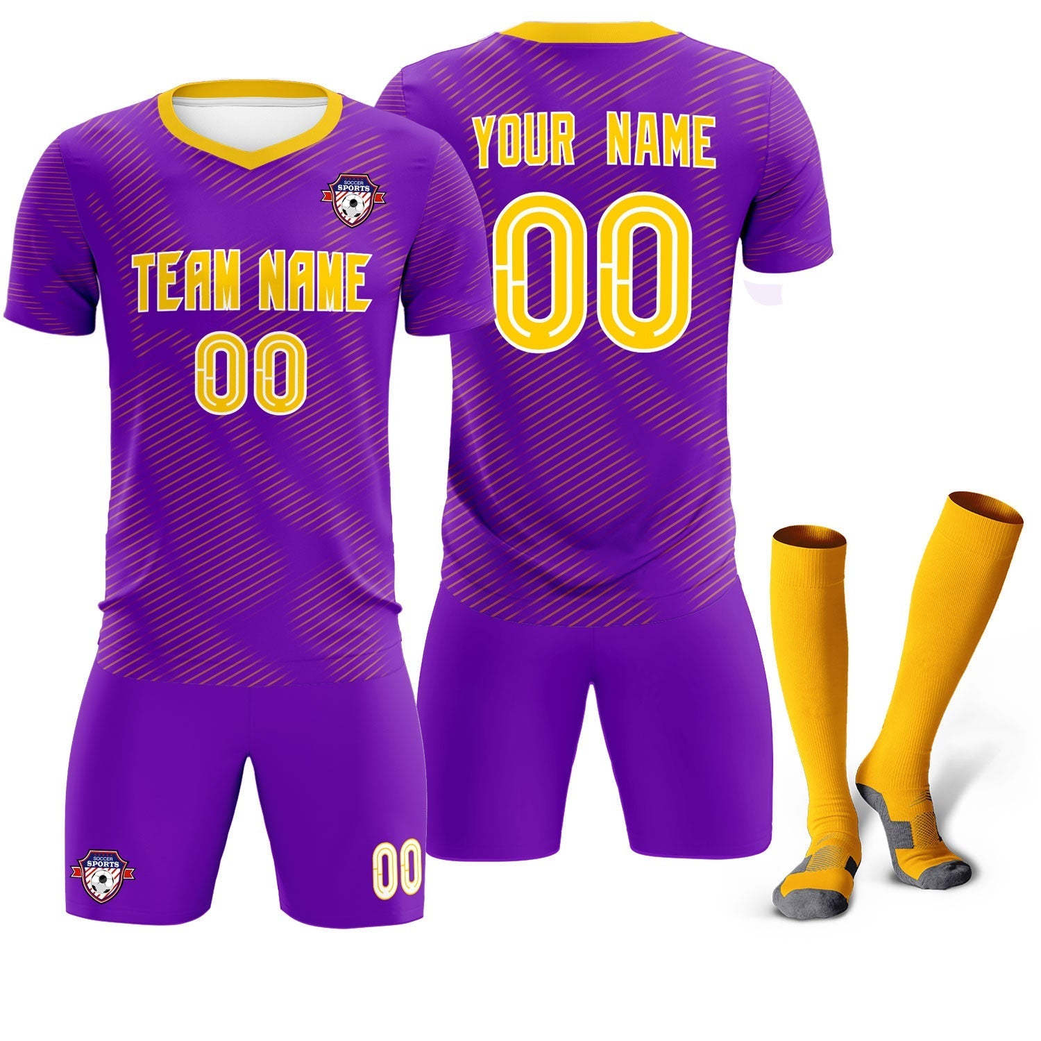 Custom Purple Gold Training Uniform For Men Soccer Sets Jersey