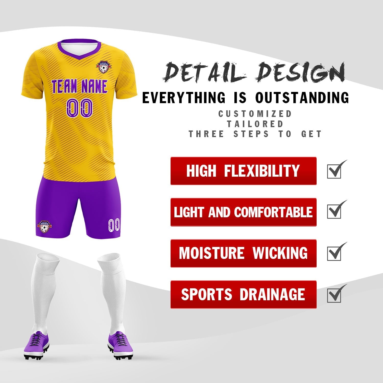 Custom Gold Purple Training Uniform For Men Soccer Sets Jersey