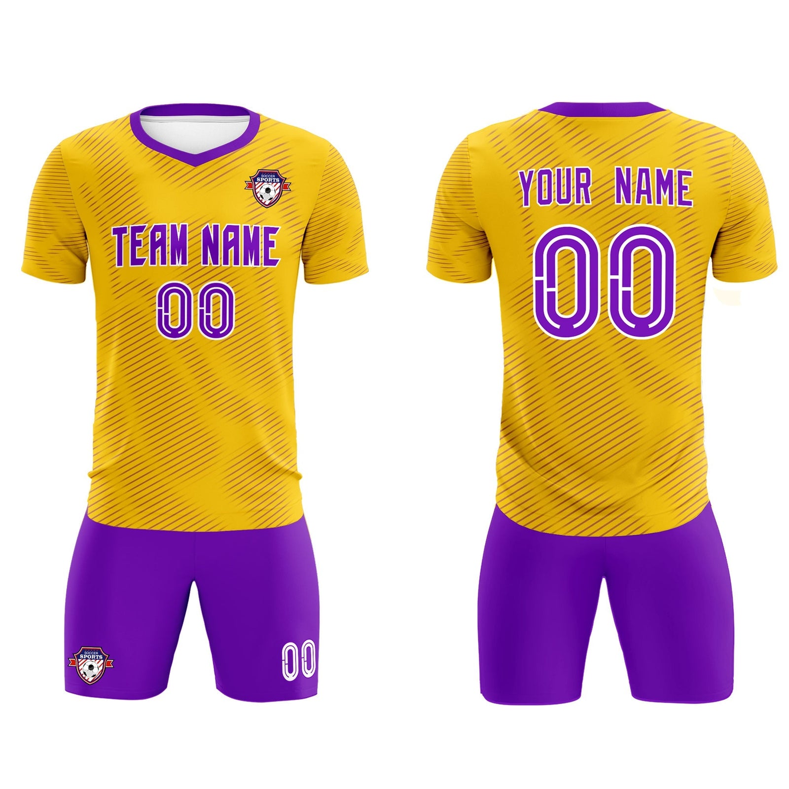 Custom Gold Purple Training Uniform For Men Soccer Sets Jersey