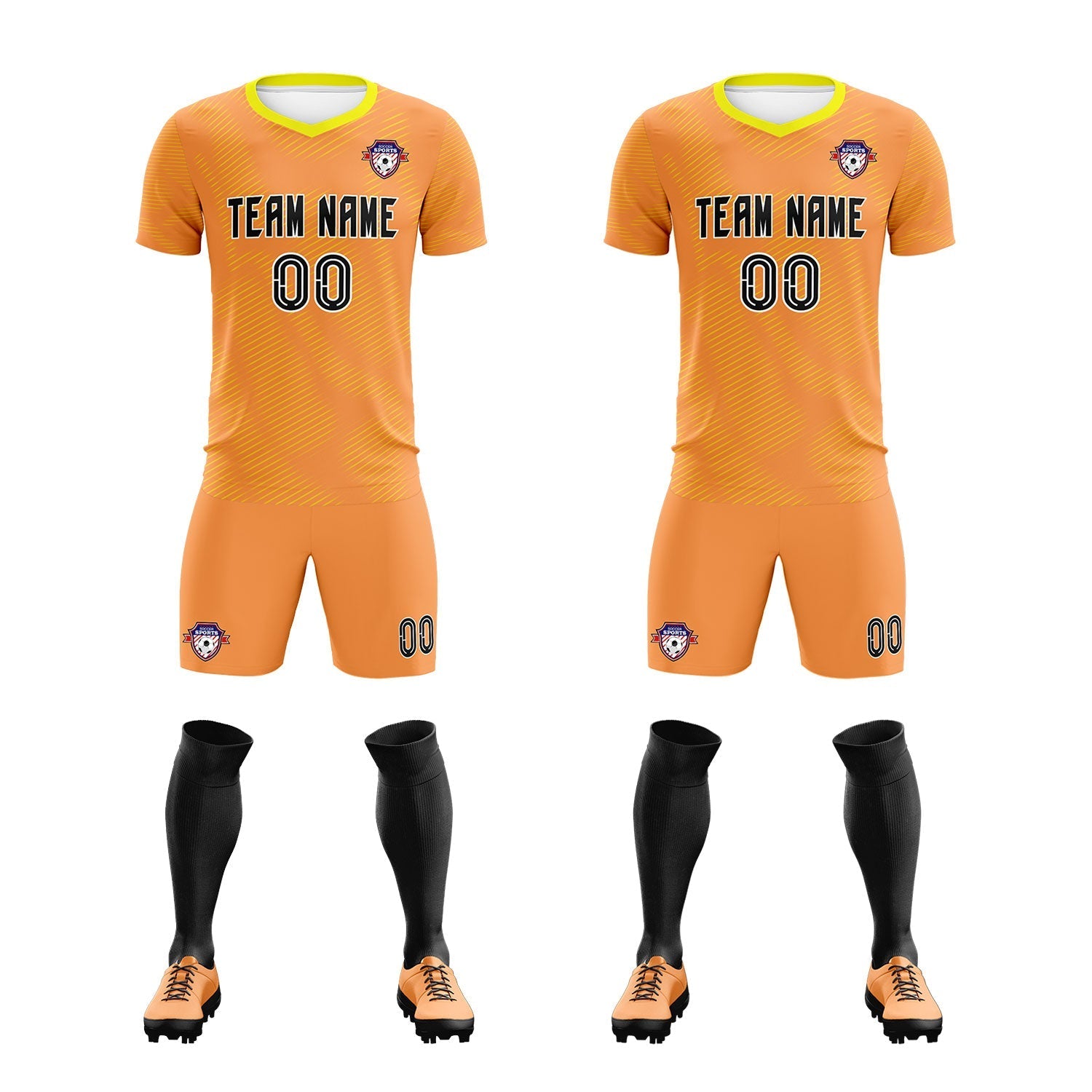Custom Light Orange Gold Training Uniform For Men Soccer Sets Jersey