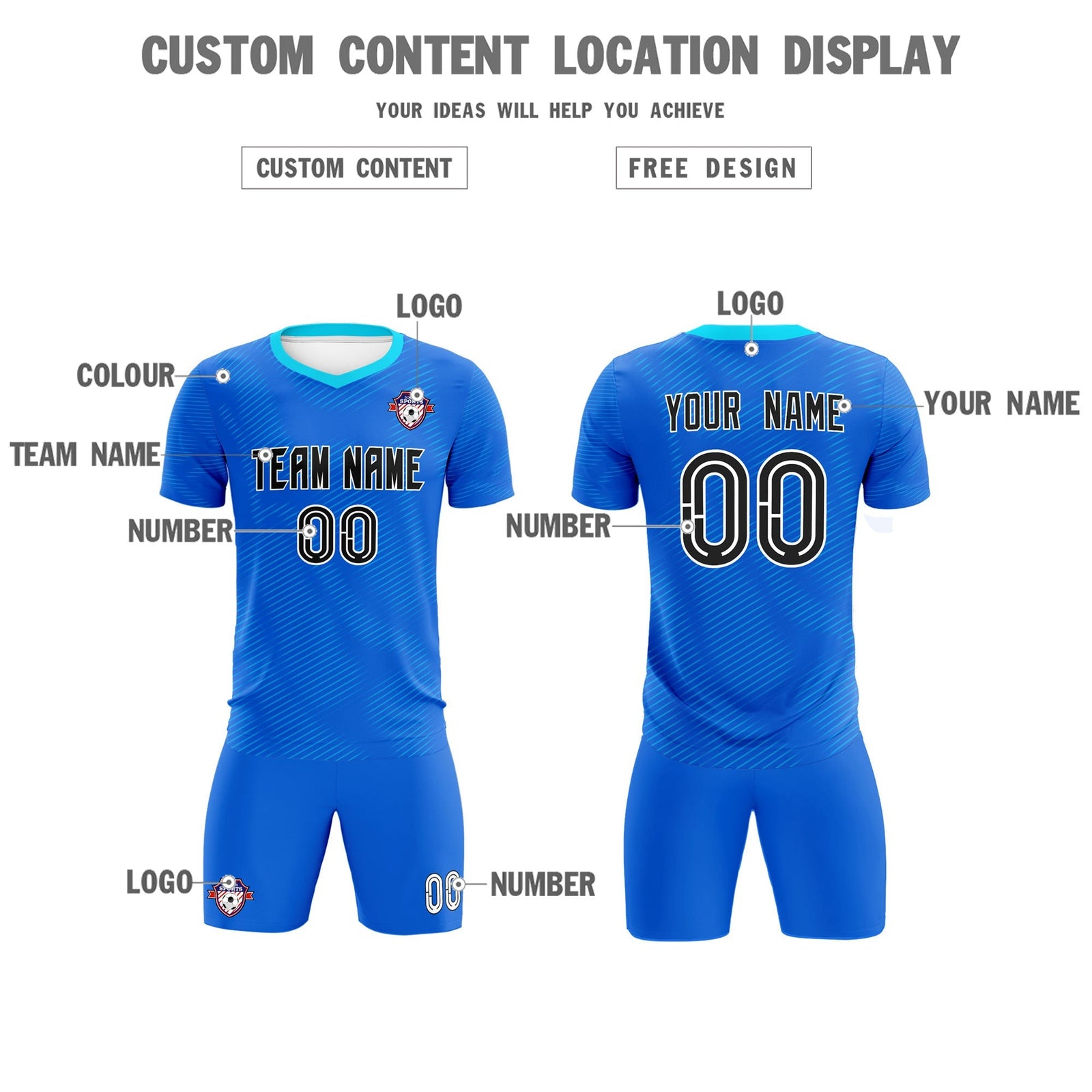 Custom Royal Powder Blue Training Uniform For Men Soccer Sets Jersey