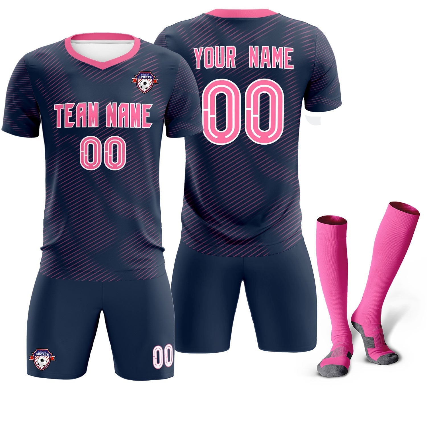 Custom Navy Pink Training Uniform For Men Soccer Sets Jersey