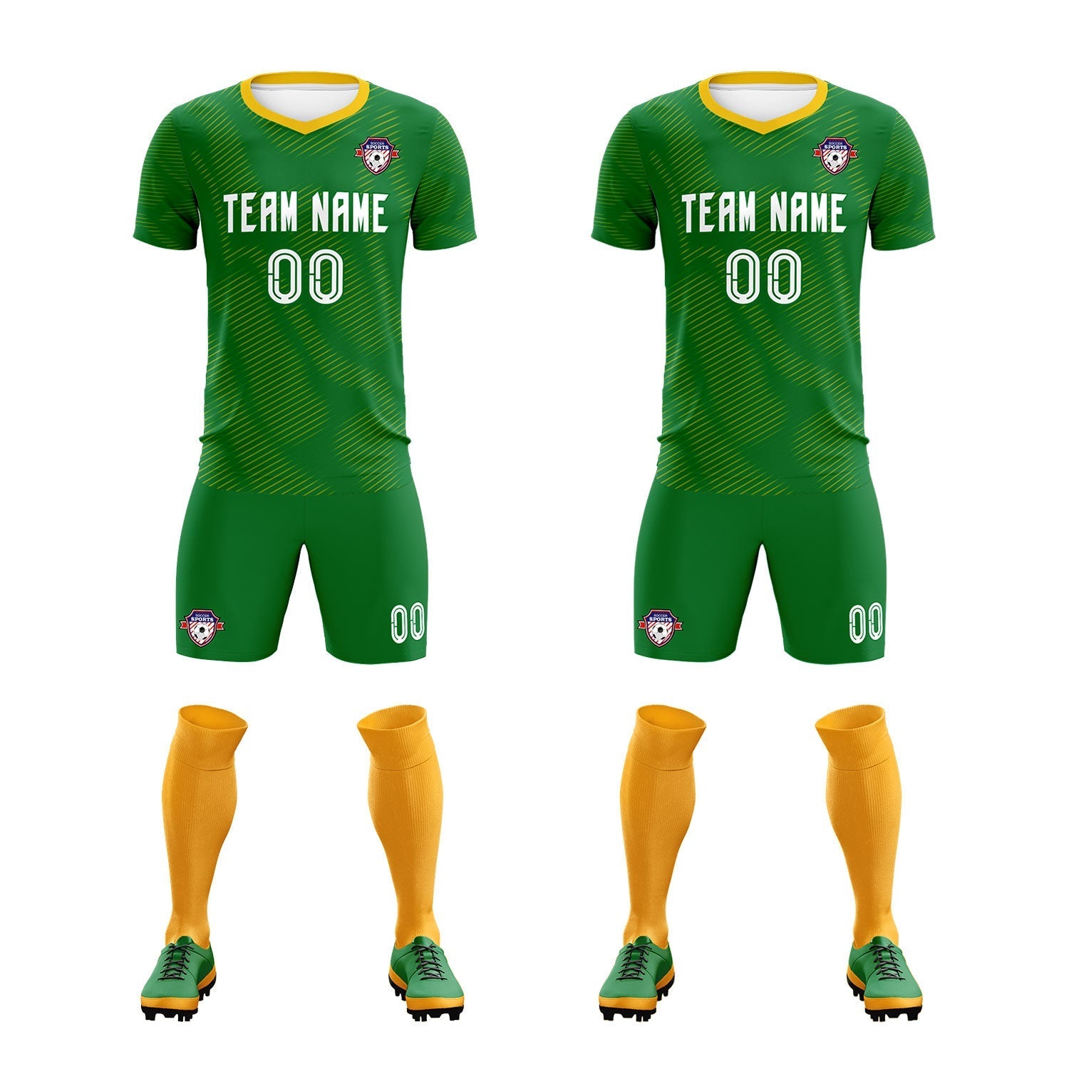 Custom Kelly Green Yellow Training Uniform For Men Soccer Sets Jersey