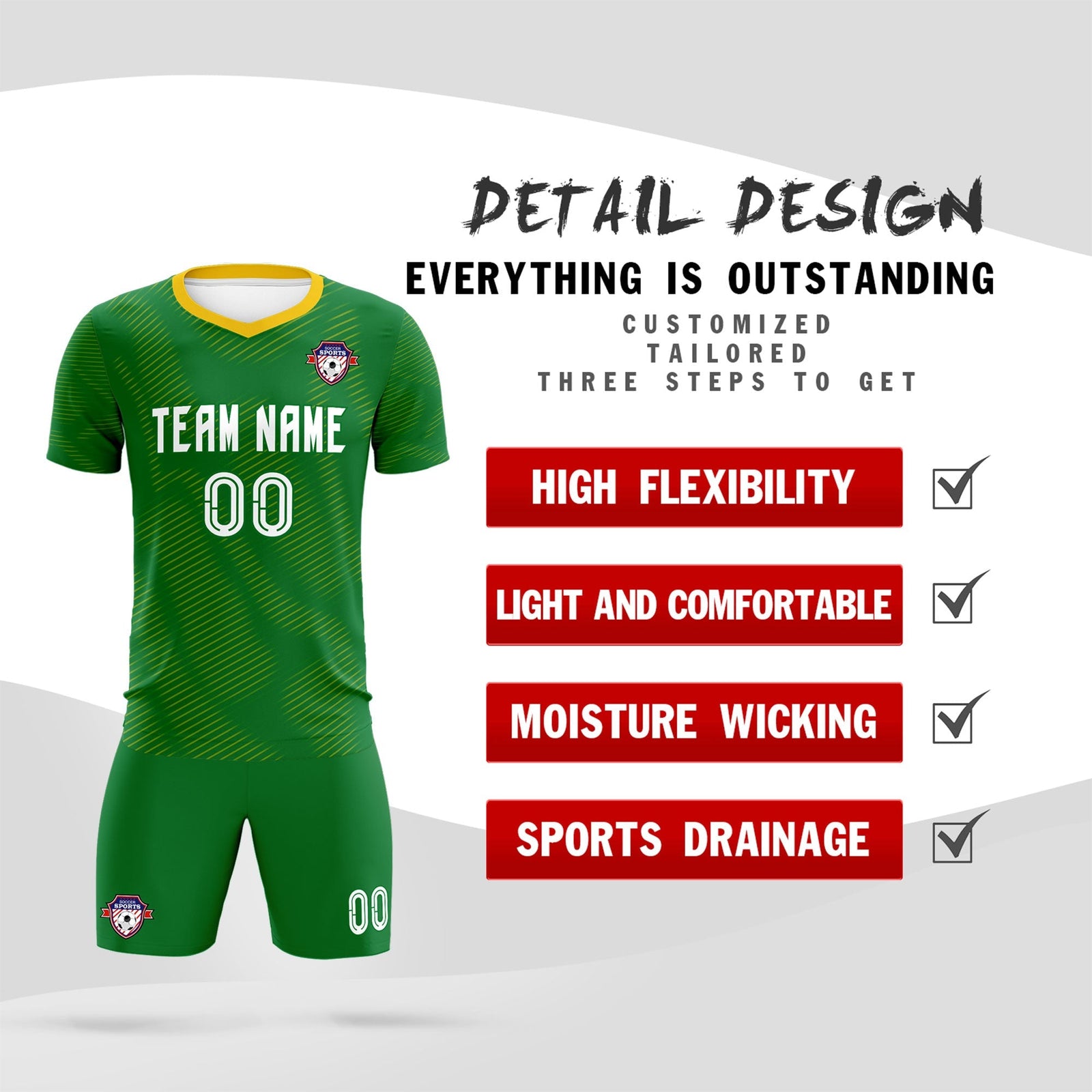 Custom Kelly Green Yellow Training Uniform For Men Soccer Sets Jersey