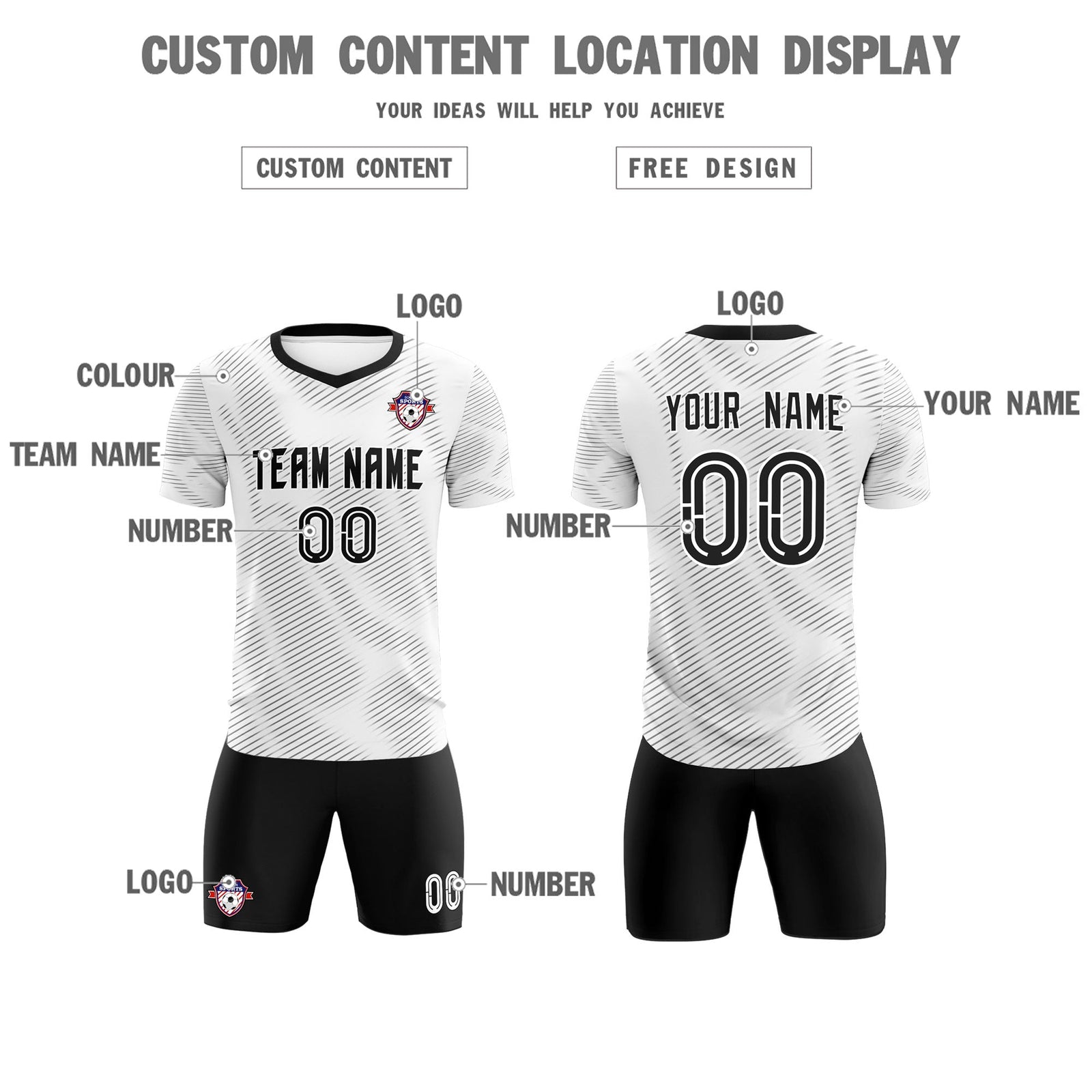 Custom White Black Training Uniform For Men Soccer Sets Jersey