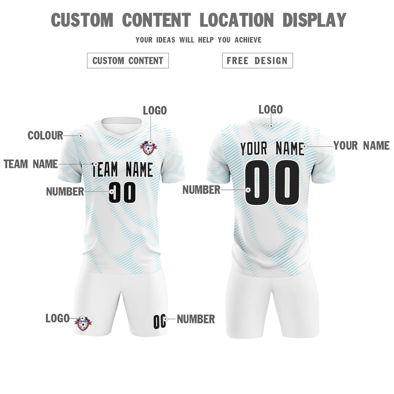 Custom White Sky Blue Training Uniform For Men Soccer Sets Jersey