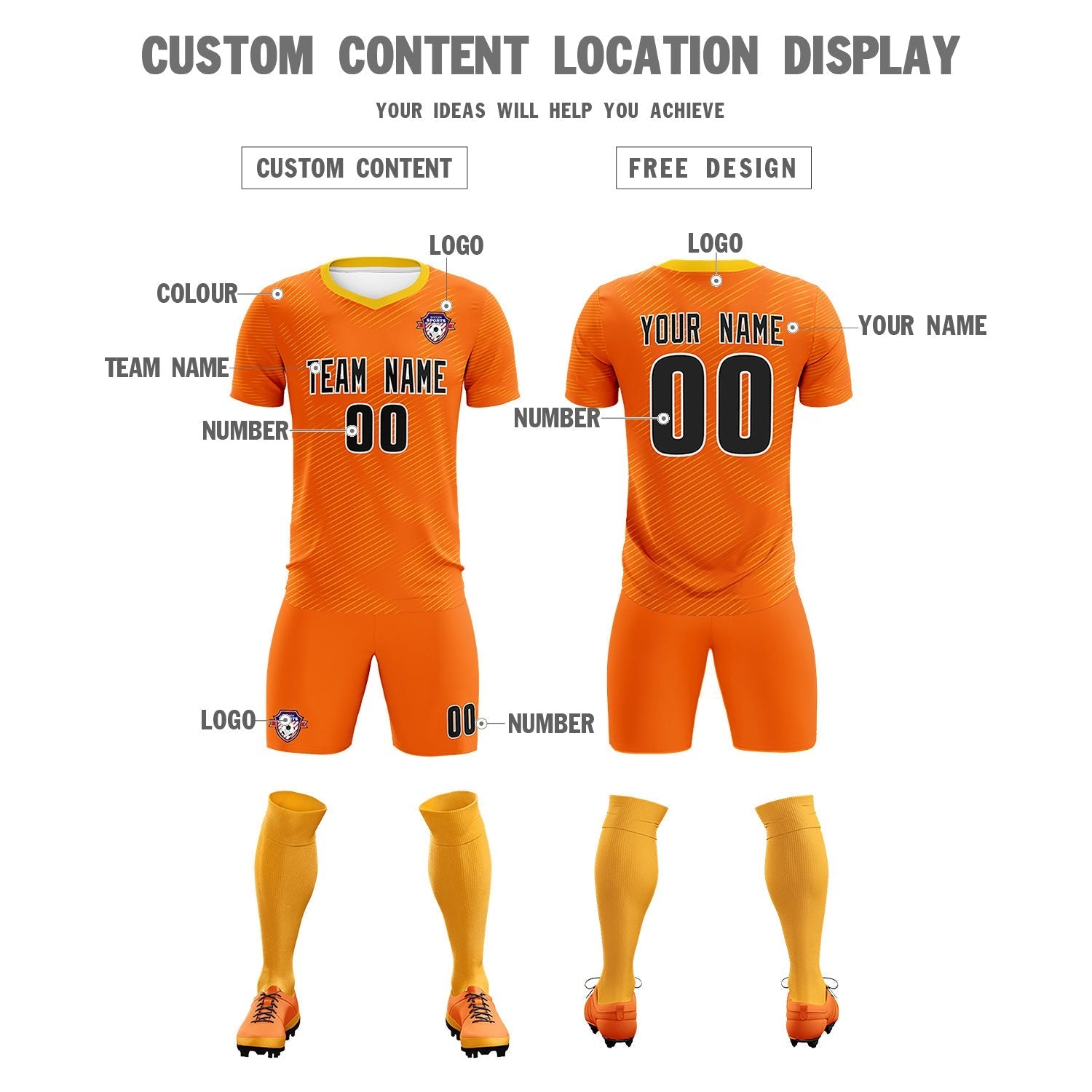 Custom Orange Gold Training Uniform For Men Soccer Sets Jersey