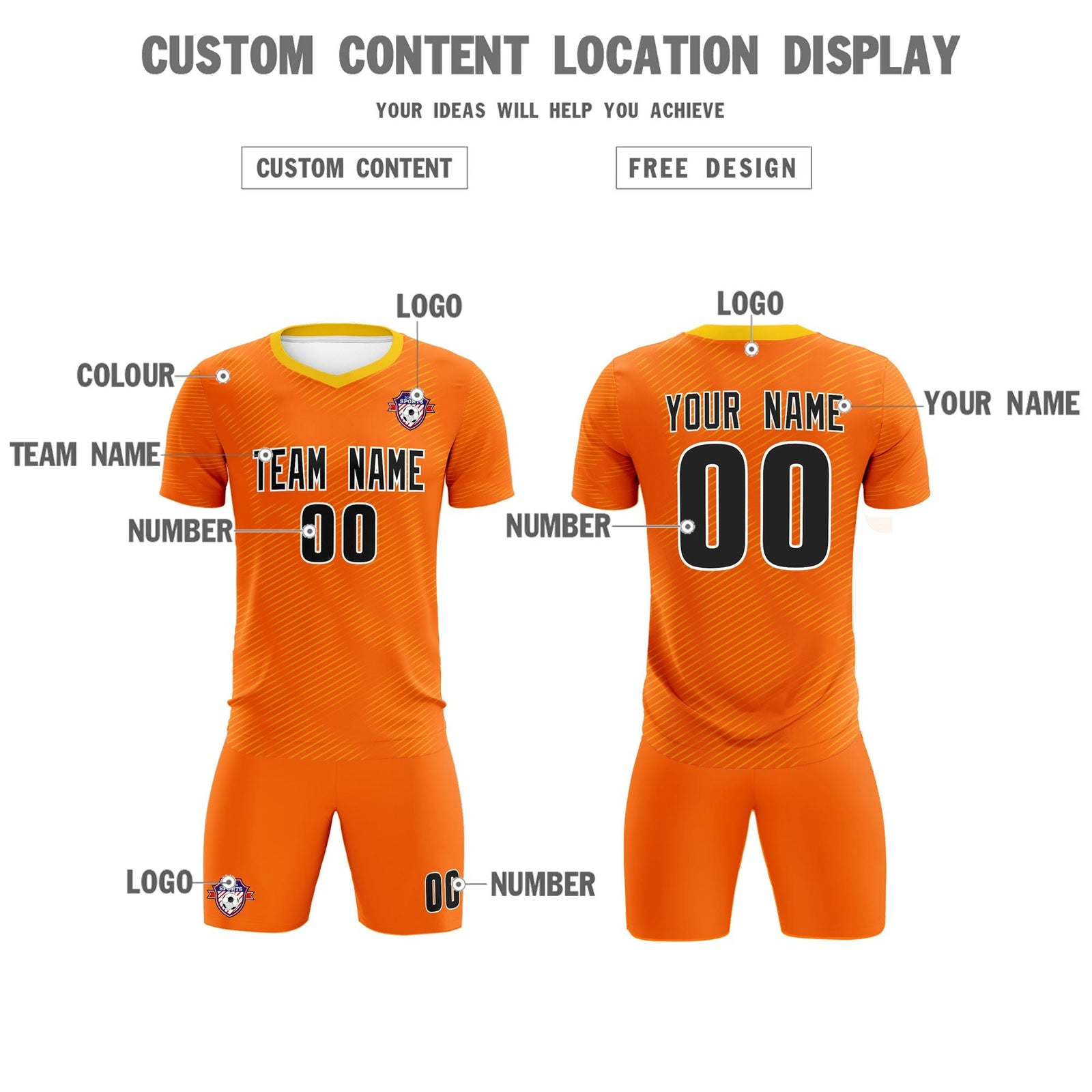 Custom Orange Gold Training Uniform For Men Soccer Sets Jersey