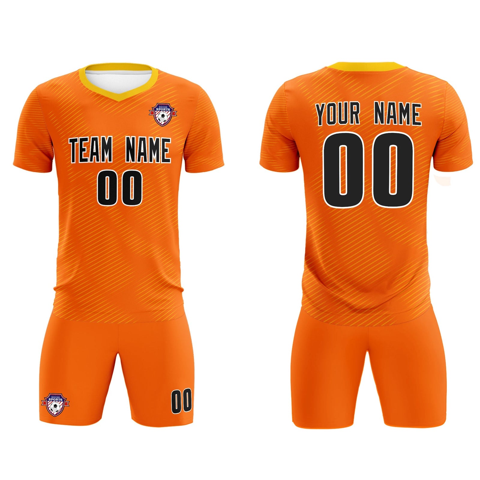 Custom Orange Gold Training Uniform For Men Soccer Sets Jersey