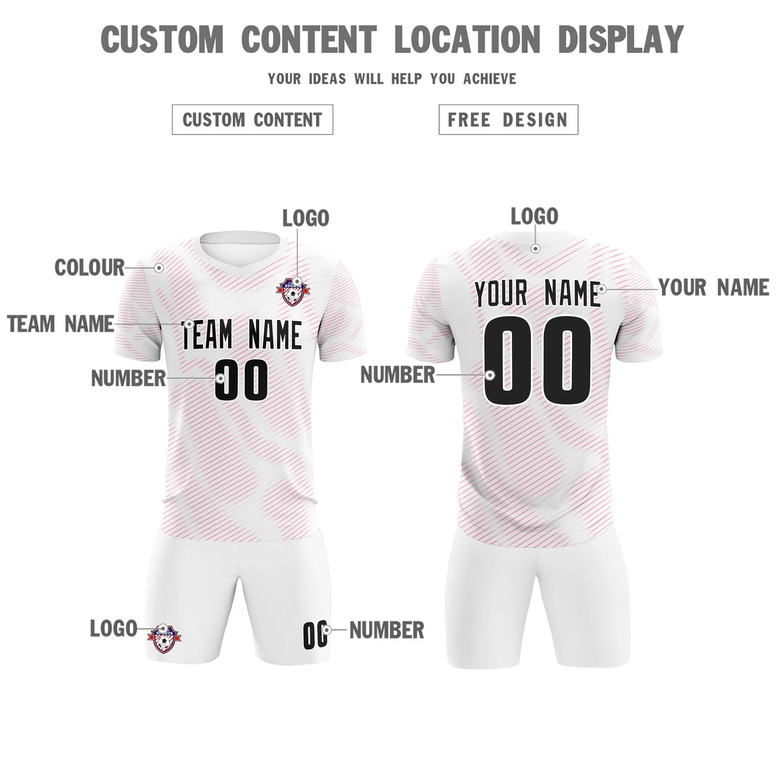 Custom White Pink Training Uniform For Men Soccer Sets Jersey