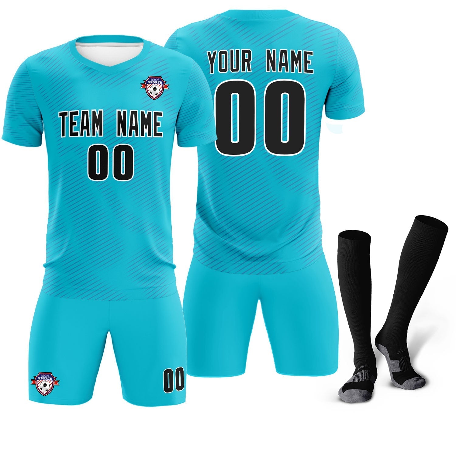 Custom Sky Blue Royal Training Uniform For Men Soccer Sets Jersey