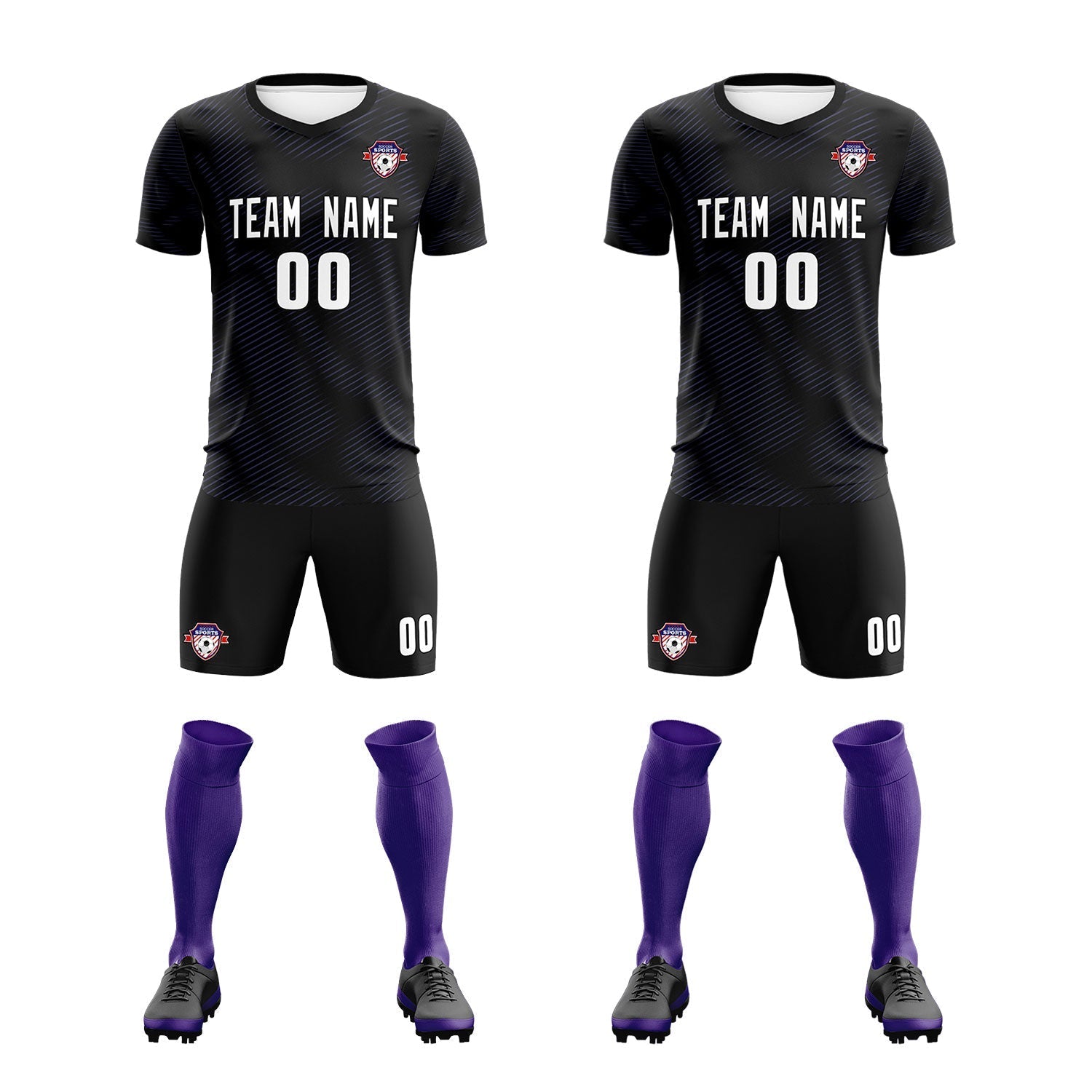 Custom Black Purple Training Uniform For Men Soccer Sets Jersey